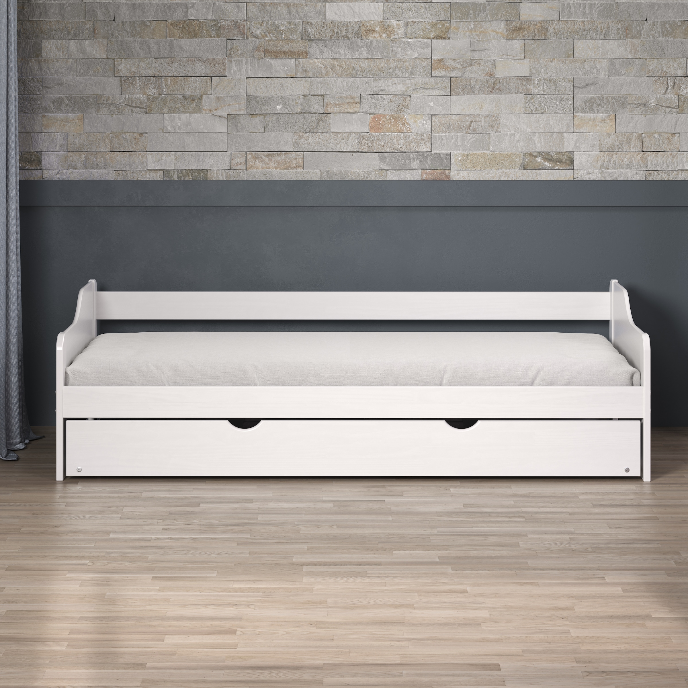 Home affaire Holzbett »Avesta Bett Ausziehbett Daybett Gästebett Funktionsbett«, (1 tlg.), Weißes Massivholz Bett mit Auszieh-Funktion - 90x200 cm Liegefläche