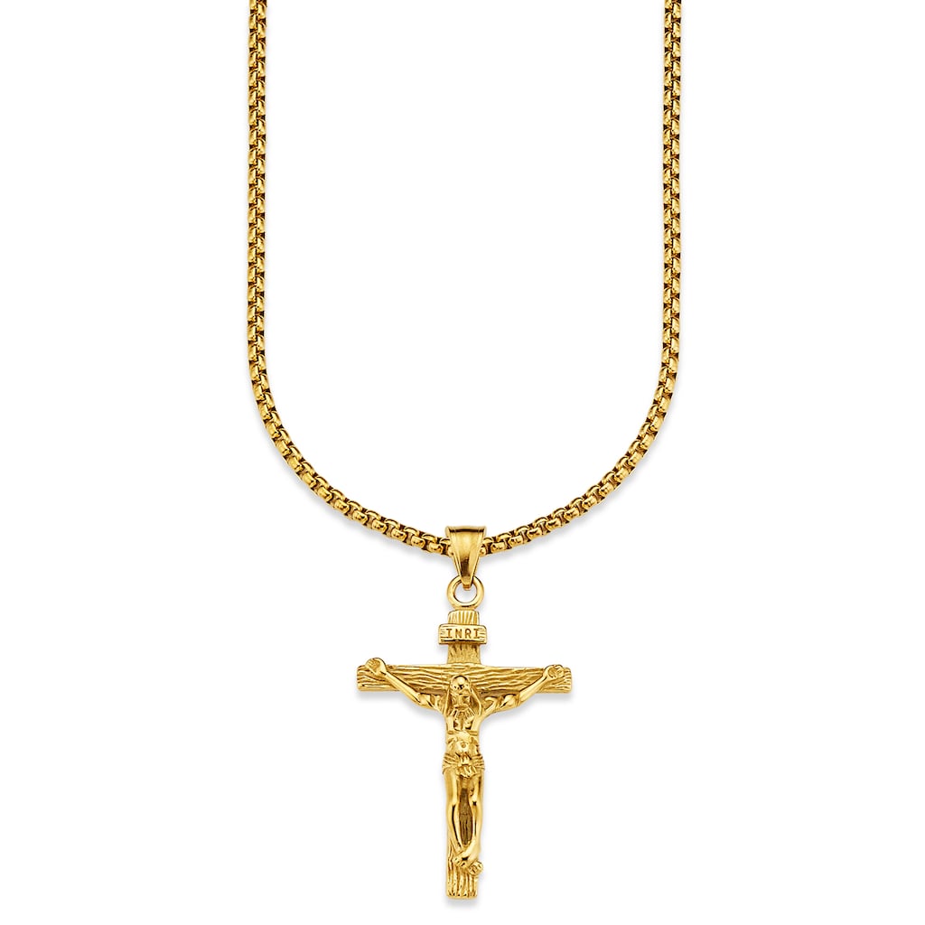 Bruno Banani Kette mit Anhänger »Schmuck Geschenk, Halskette Kreuz Gravur INRI Venezianerkette Gold«