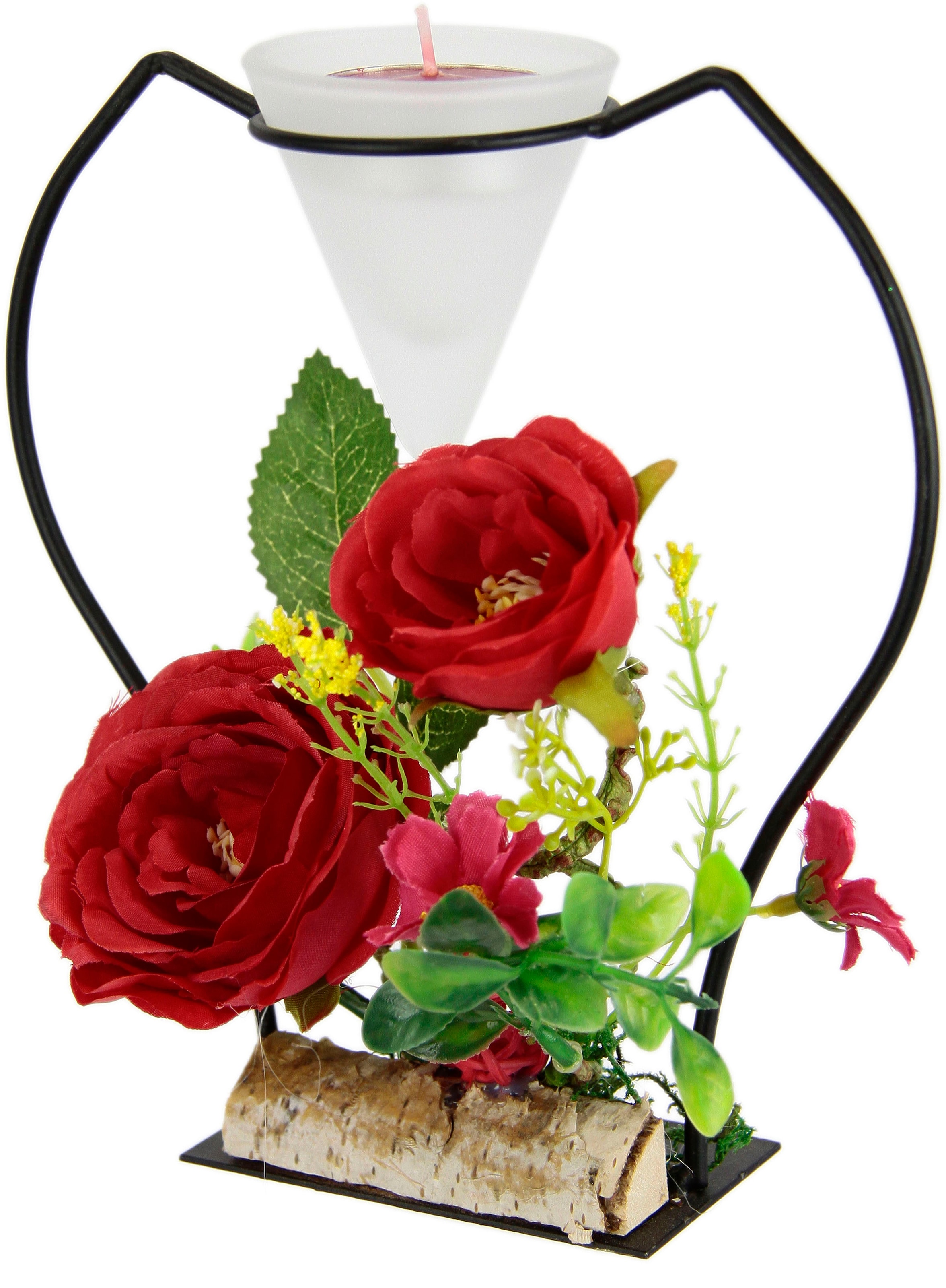 Kunstblumen Teelichtkerze Advent bequem 3D Metall Teelichthalter I.GE.A. Glaseinsatz kaufen »Rose«, Kerzenständer