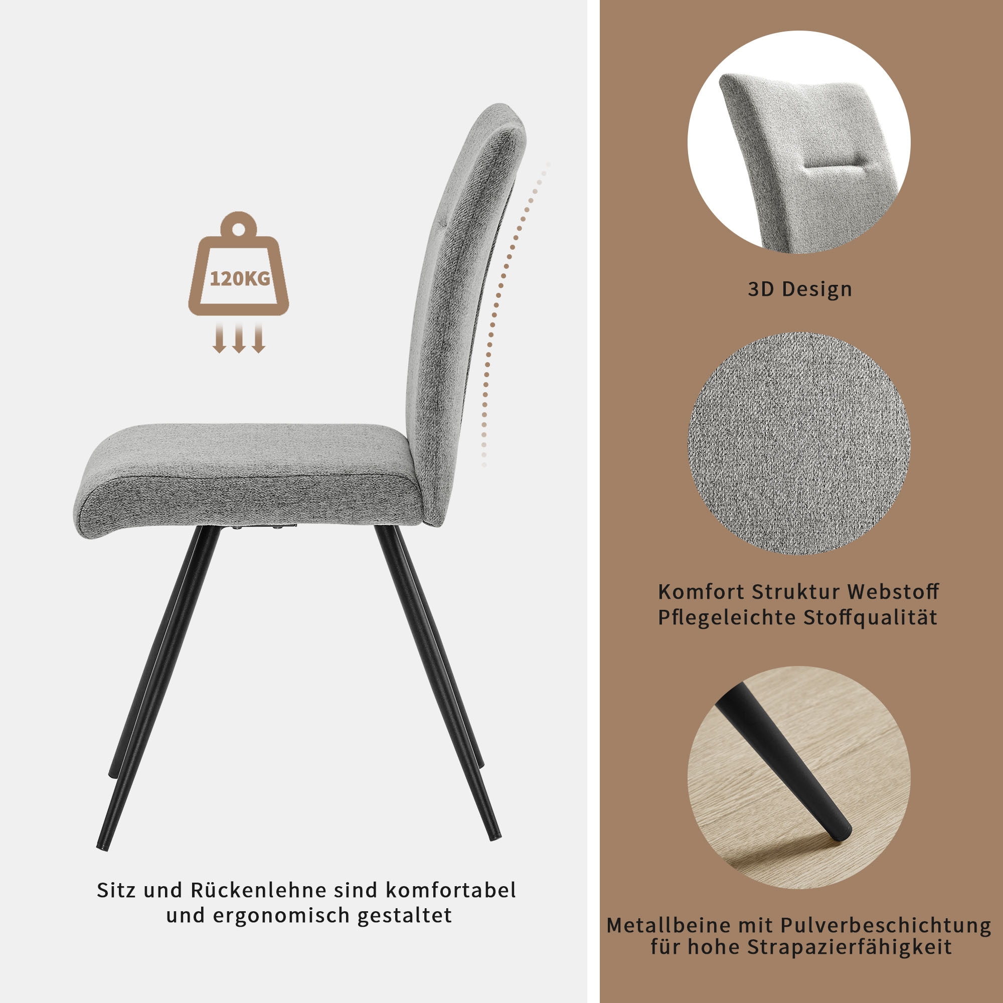 OTTO home Essgruppe »Arye« Set, 140 cm Esstisch + 4 Stühle, 5 Stk. tlg. Samt- oder Strukturstoffbezug, Metallgestell, Tischplatte Sinterstein