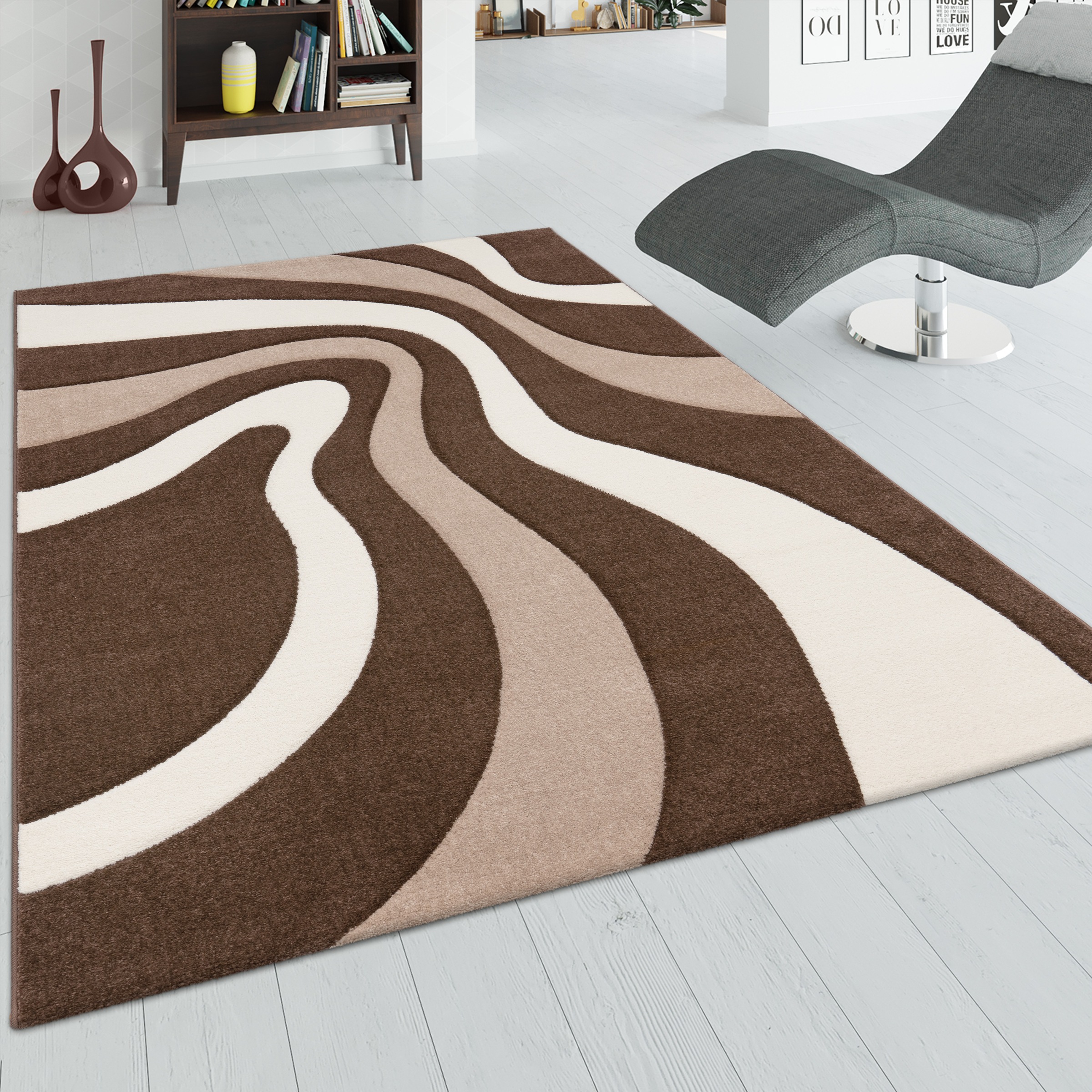 Paco Home Teppich »Diamond 760«, rechteckig, 18 mm Höhe, Kurzflor, 3D-Design, modernes Wellen Muster