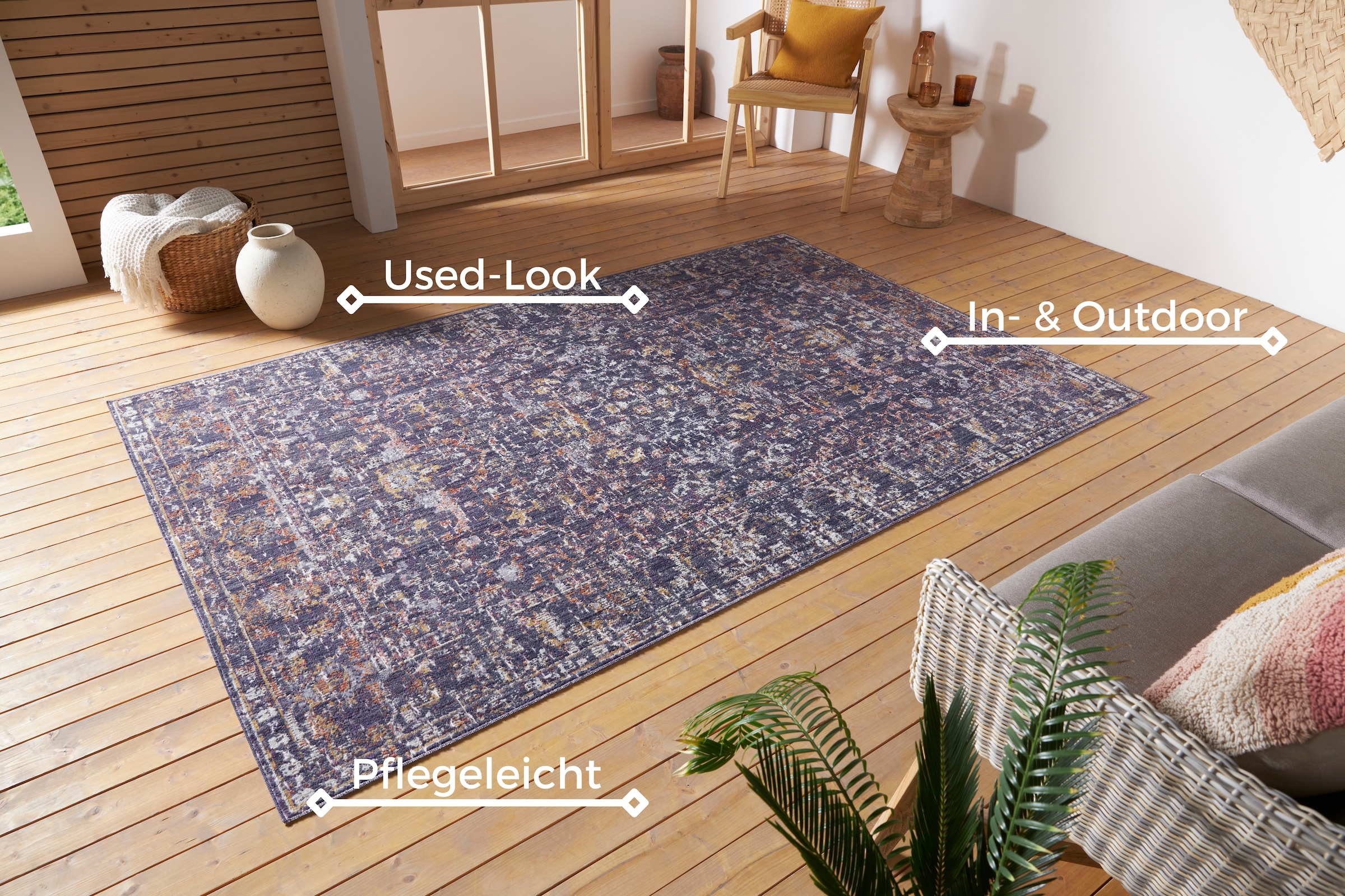 NORTHRUGS Teppich »Sues«, rechteckig, 3 mm Höhe, In-& Outdoor, Läufer, Wetterfest, Balkon, Wohnzimmer, Orient