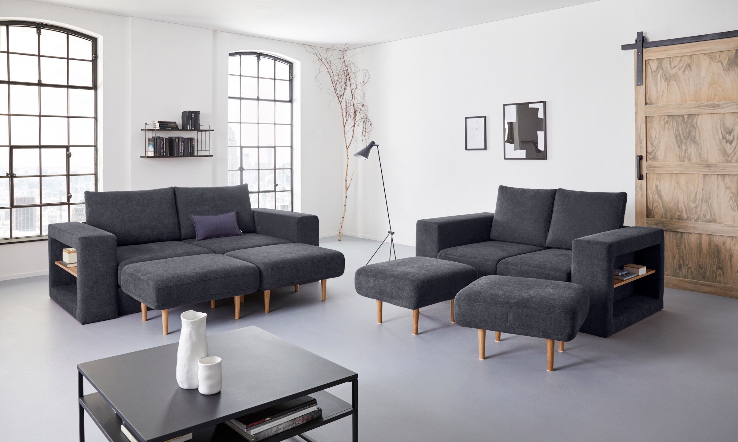 LOOKS by Wolfgang Joop 3-Sitzer »Looksvb«, Verwandlungssofa: aus Sofa wird Sofa mit 2 Hockern, mit Regalfunktion