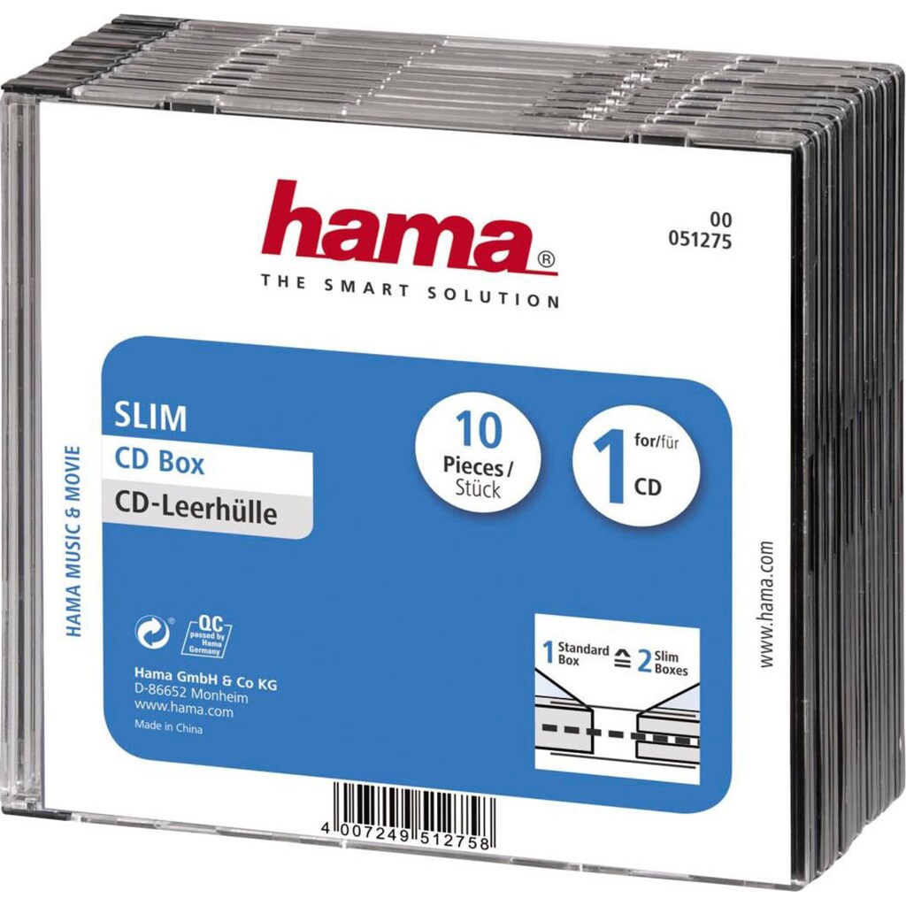 Hama CD-Hülle »CD-Leerhülle Slim, 10er-Pack, Transparent/Schwarz Leerhülle für CD«