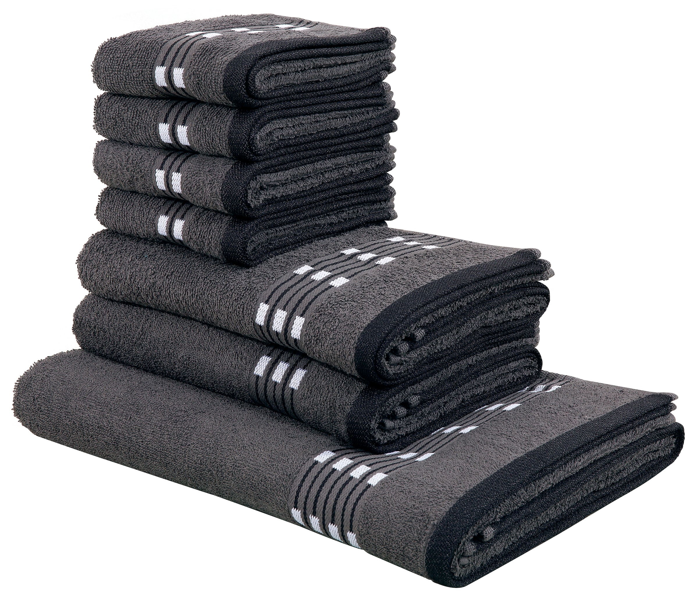 my home Handtuch Set »Jonnie«, Set, 7 tlg., Walkfrottee, Handtücher aus  100% Baumwolle, Handtuchset mit gemusterter Bordüre