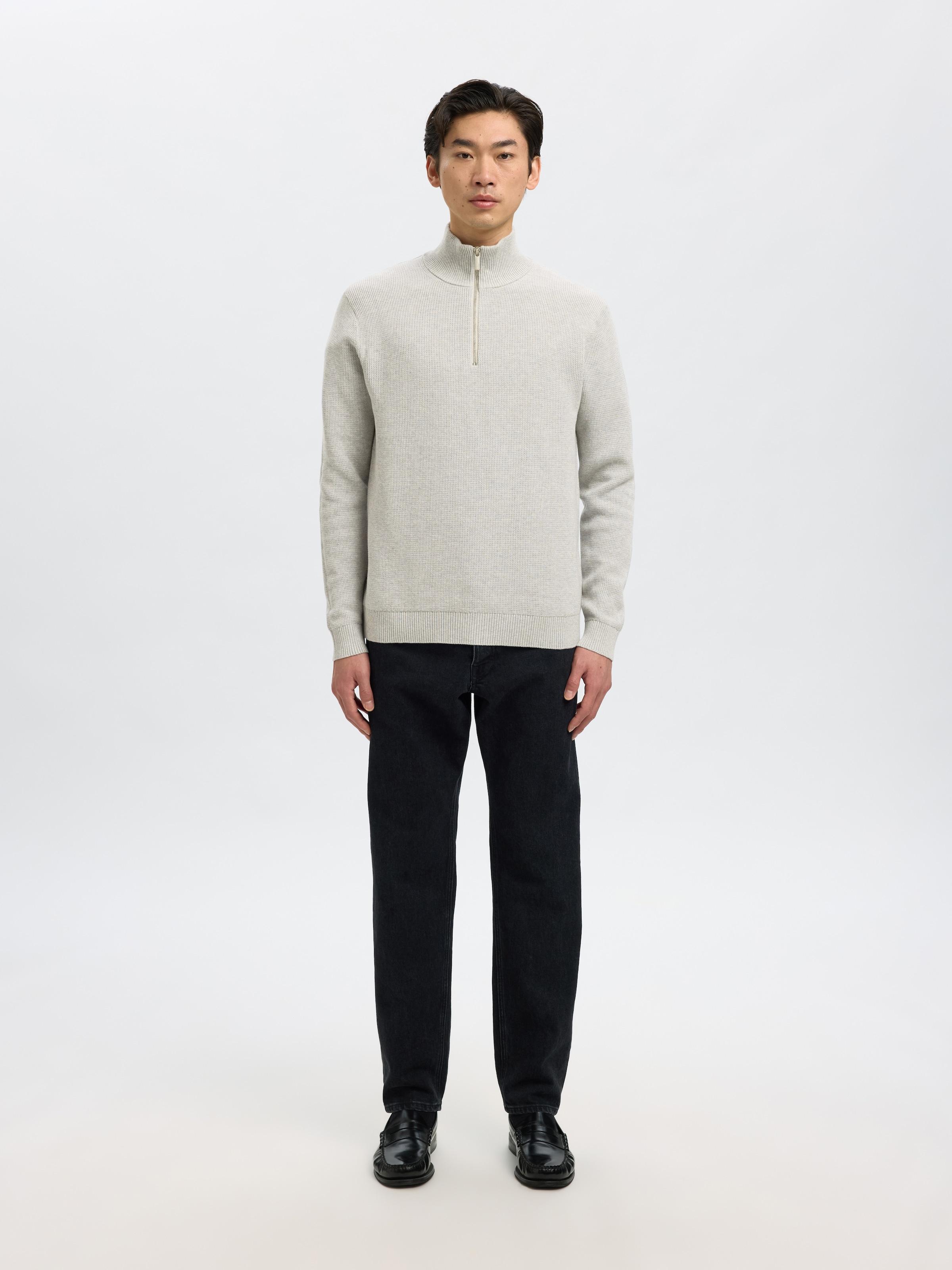 SELECTED Troyer »SLHDANE LS KNIT STRUCTURE HALF ZIP NOOS« Baumwolle, regular fit