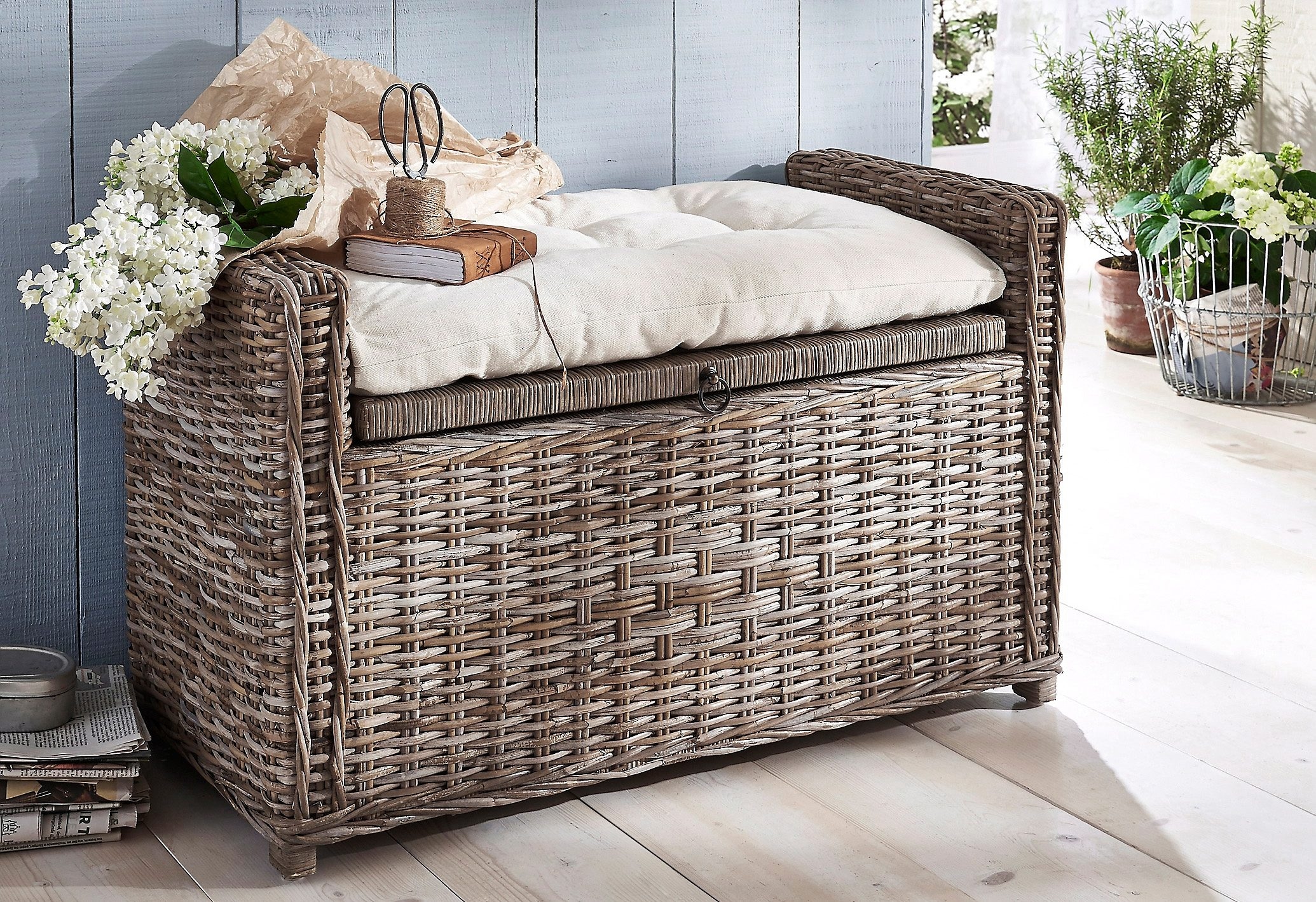 Home affaire Sitztruhe »Schönerempfang, TOPSELLER!«, (Rattan-Bank), Belastbar bis max. 80 Kg, mit Stauraum