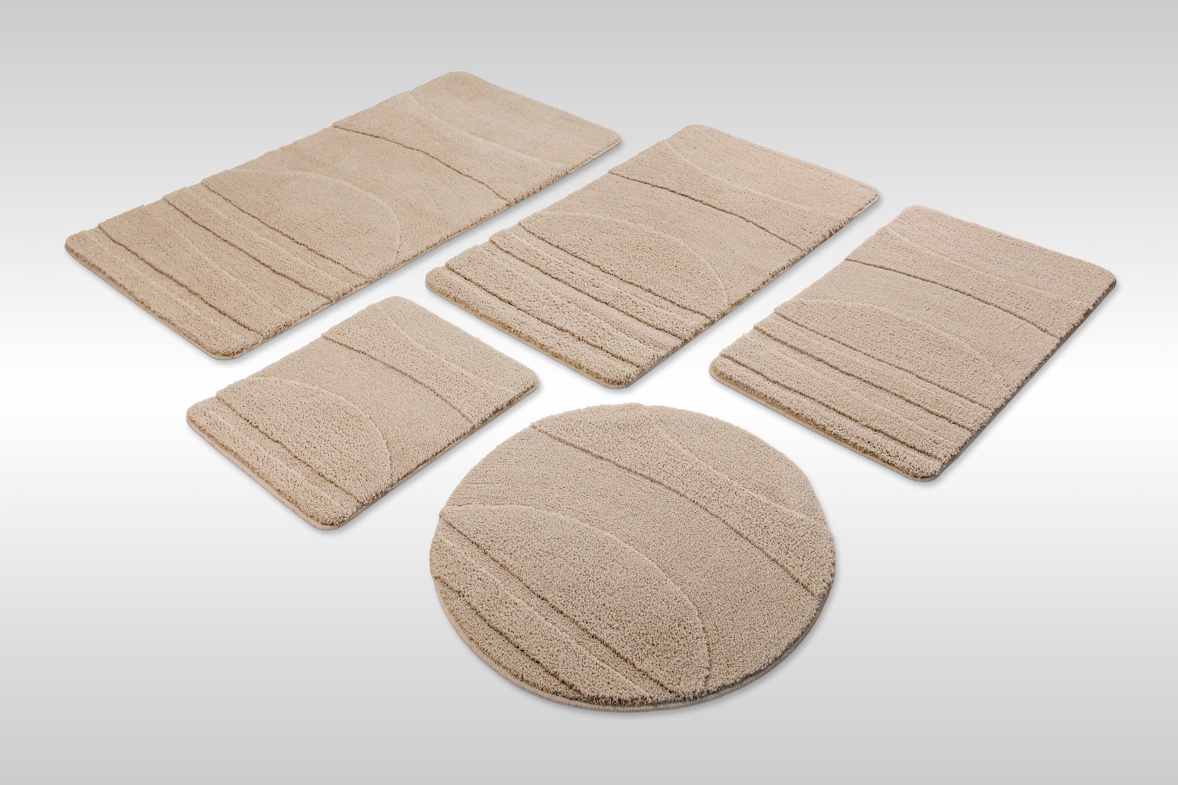 Wecon home, »Marc« Höhe 25 mm rutschhemmend beschichtet schnell trocknend Badteppich, Hoch-Tief-Linien, weich, rutschhemmend, waschbar, getuftet, sand