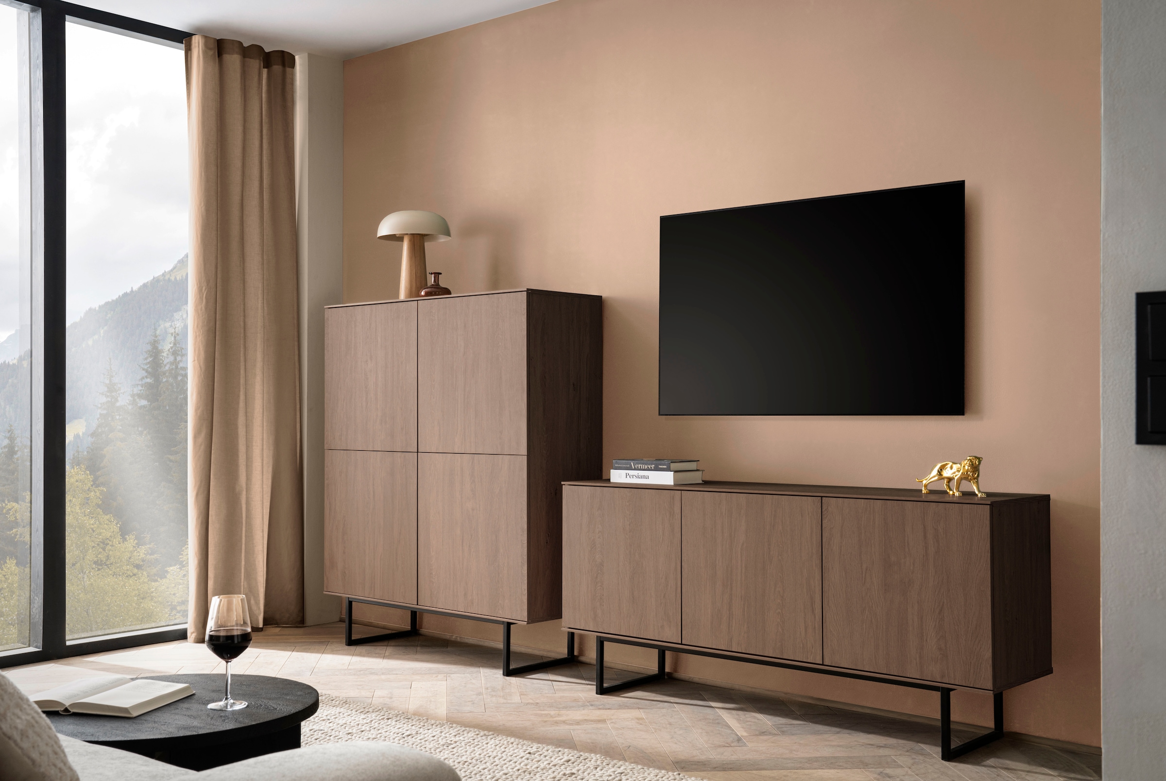 Home affaire Wohnzimmer-Set »Lund, moderne Anbauwand, Wohnzimmer-Set in Stone Oak oder Nussbaum« 2 Stk. tlg.
