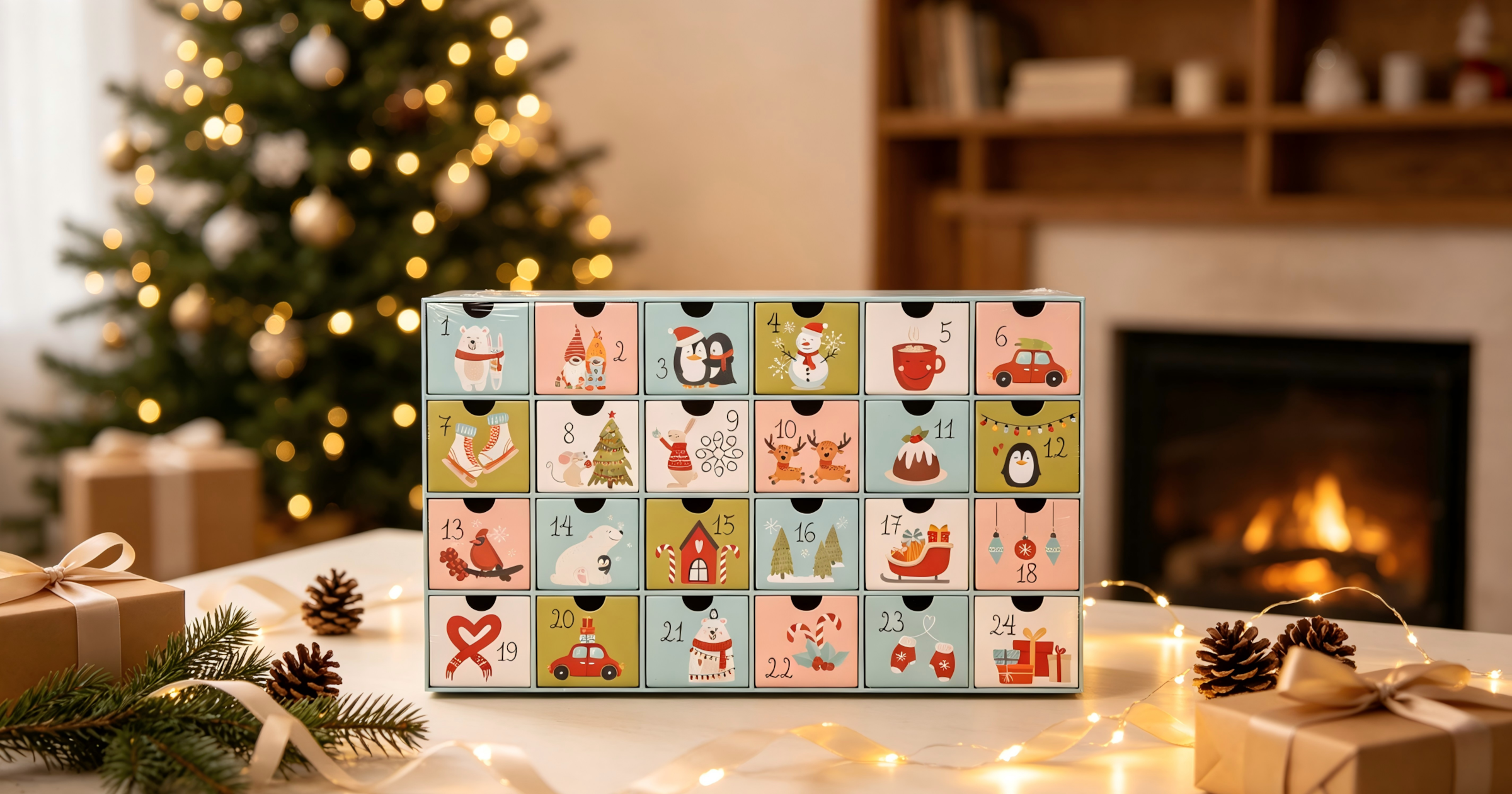 OTTO home Adventskalender »für die täglichen Überraschungen in der Vorweihnachtszeit« Es liegt keine Altersempfehlung vor mit süßen, kindlichen Motiven auf den unbefüllten Schubladen