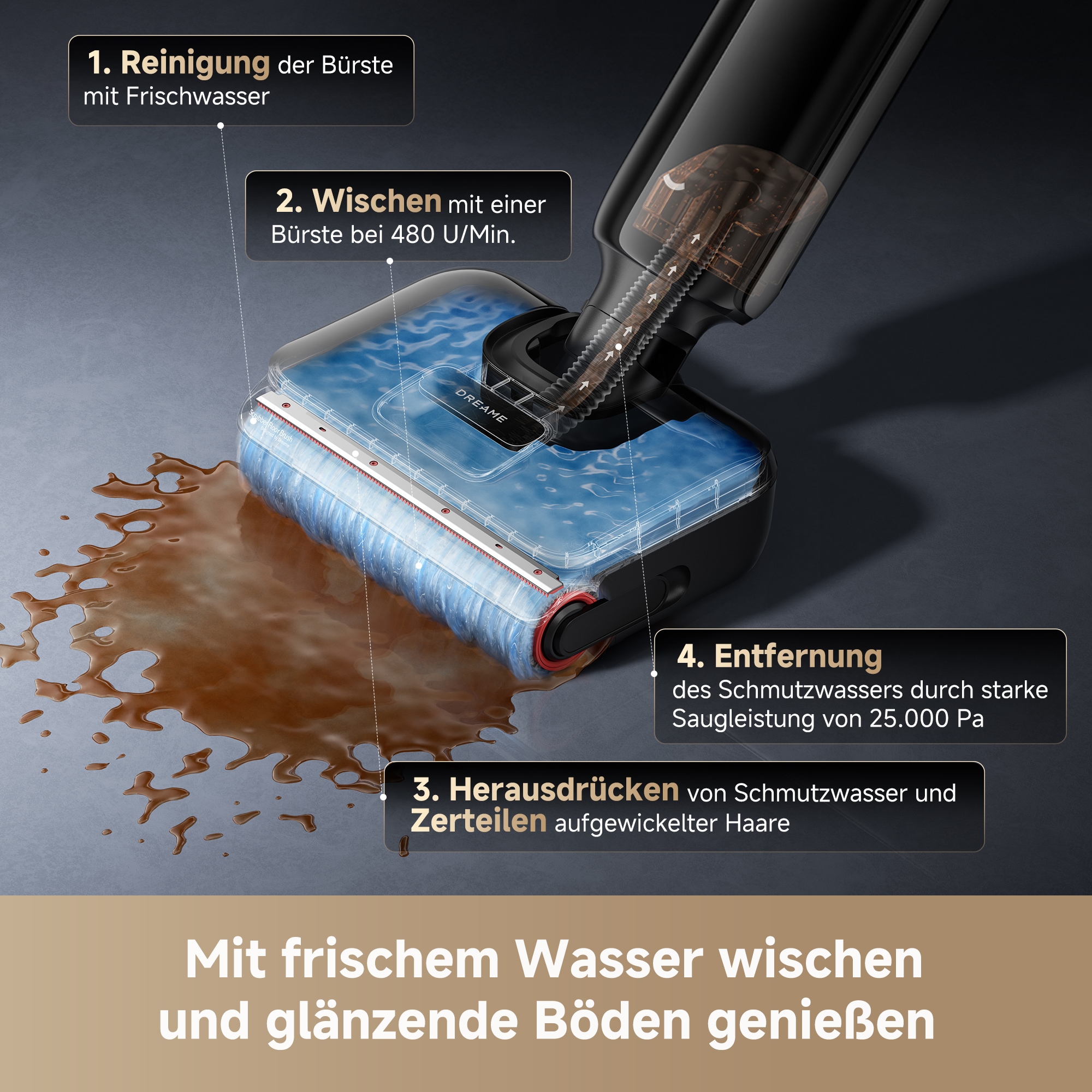 Dreame Nass-Trocken-Akkusauger »T12 Pro-R« 180° flach, 95°C Reinigung, Anti‑Verwicklung