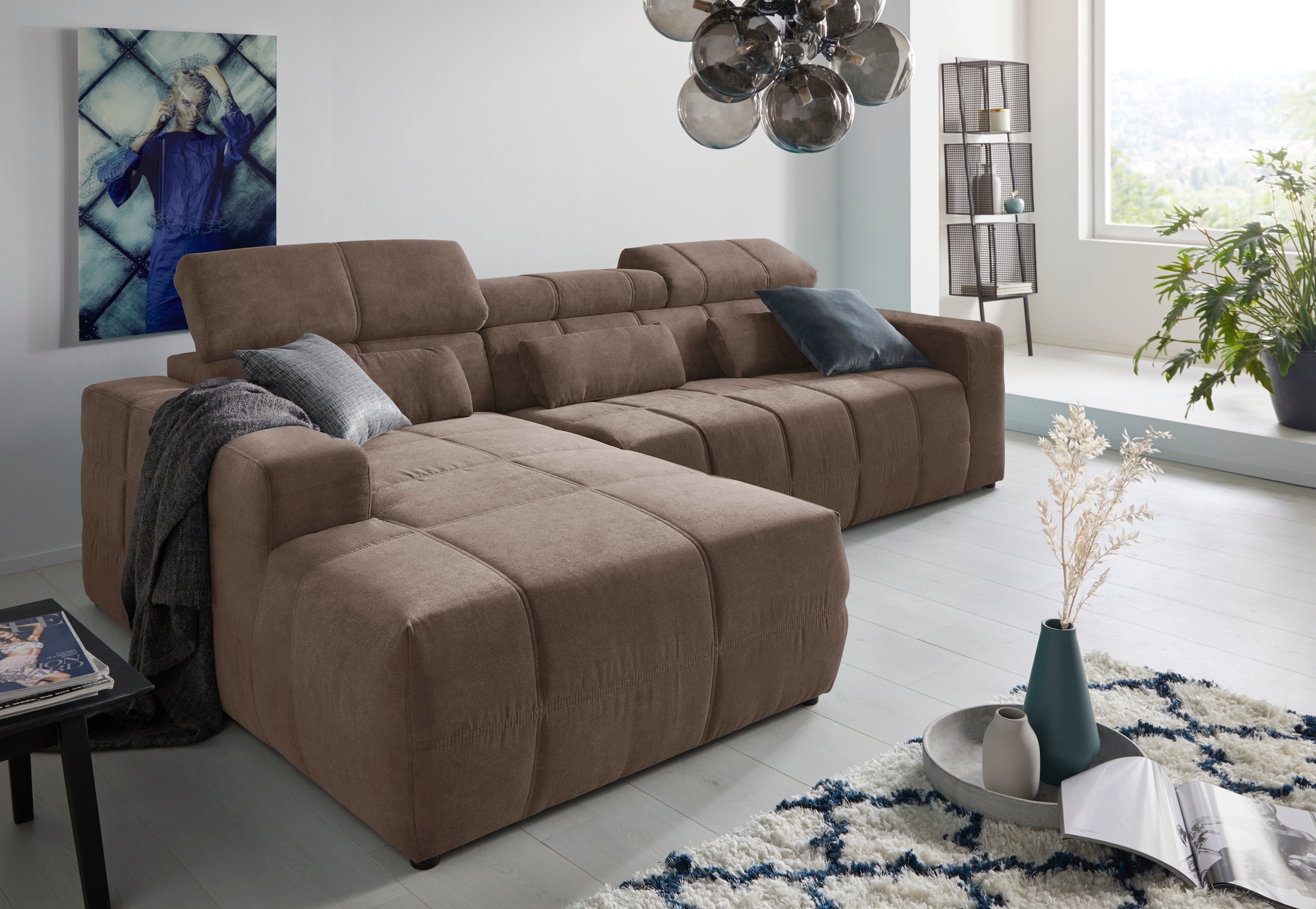 DOMO collection Ecksofa »Brandon Sitzbelastung 140 kg, große Ausführung, B/T/H: 289/177/80 cm«, mit Kopfteilverstellung, wahlweise Sitztiefenverstellung, L-Form