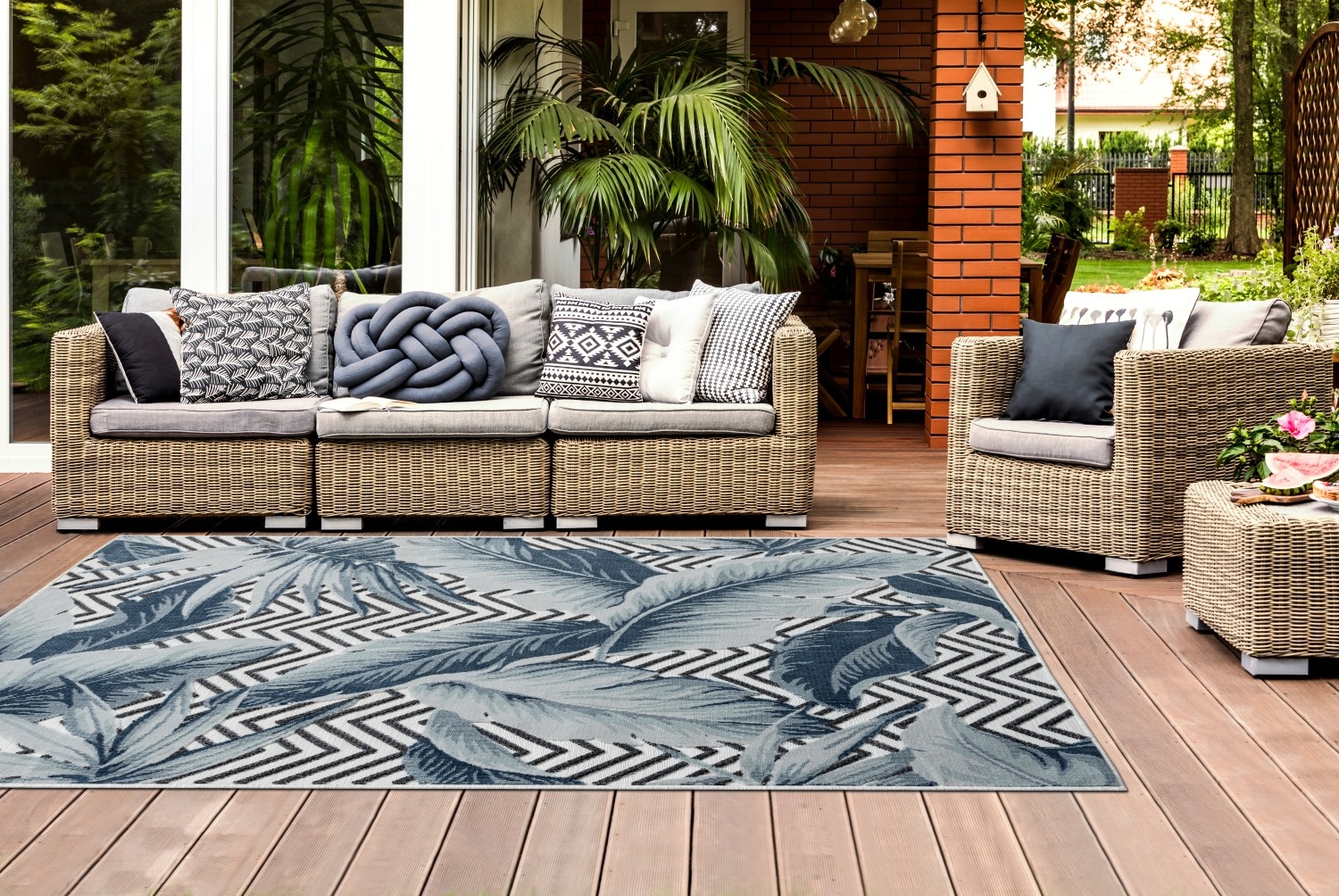 Myflair Möbel & Accessoires Teppich »Tiki Lagerräumung«, rechteckig, 8 mm Höhe, Blätter Motiv, Hoch-Tief Effekt, Outdoor geeignet, Balkon, Terrasse