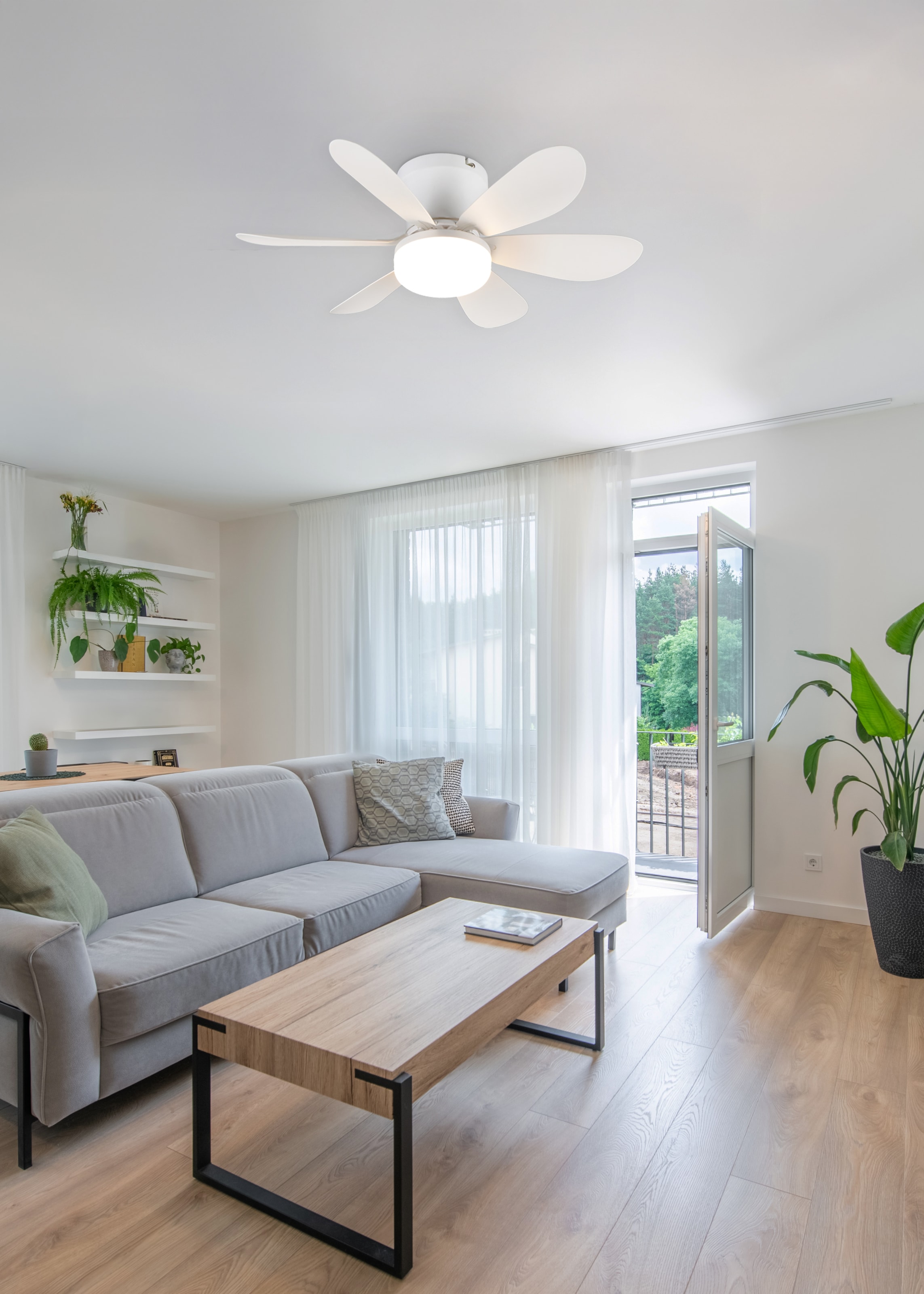 REALITY Leuchten LED Deckenleuchte »LUND mit Ventilator, Deckenventilator mit Licht inkl Fernbedienung« LED-Board 1 Stk. warmweiß - kaltweiß 3 Geschwindigkeiten Timer Vor- & Rücklauf LED dimmbar CCT Nachtlicht