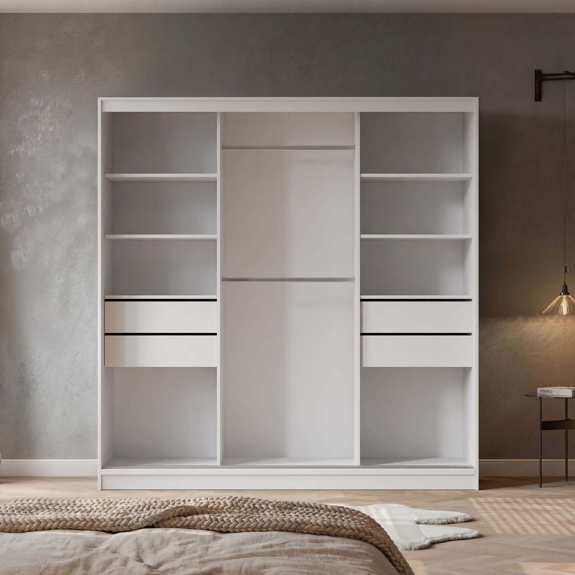 OTTO home Kleiderschrank »JORELLA,  Schwebetürenschrank, Stil trifft Qualität und Funktion« H/B/T ca. 210/200/59 cm,  3 Türen, schwarz abgesetzt, viel Stauraum, Spiegel