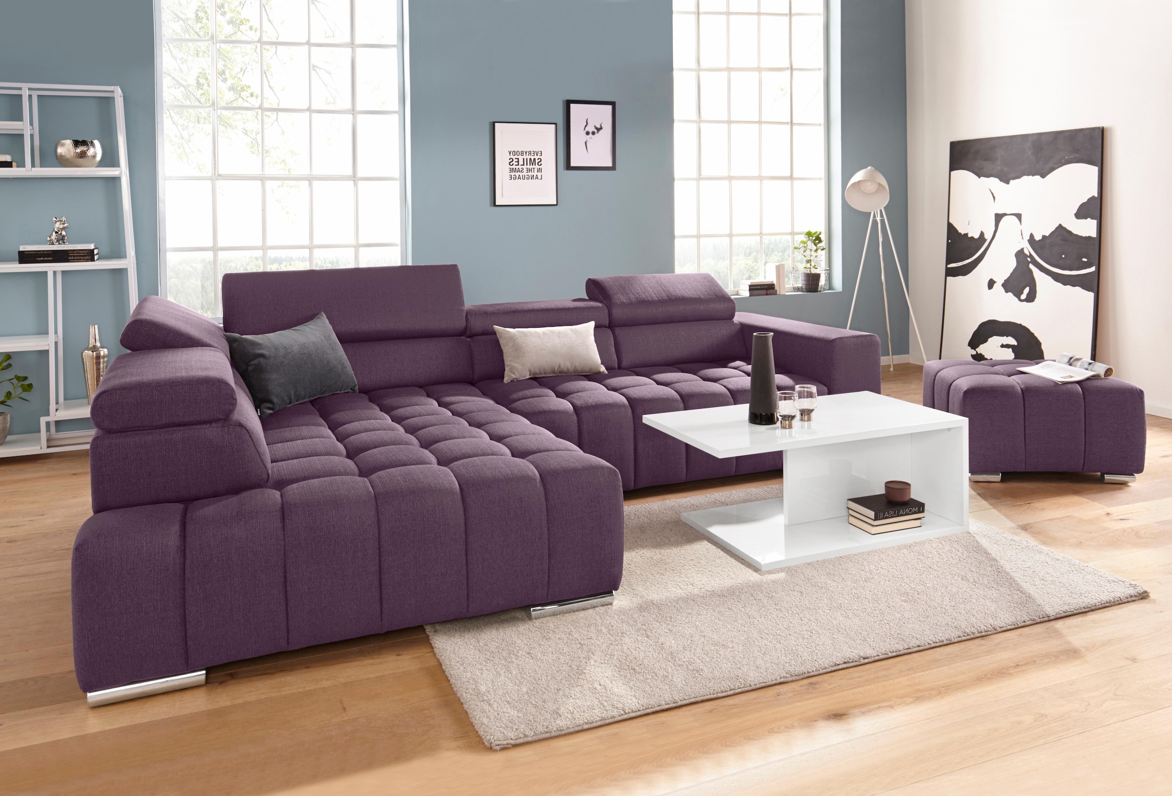 exxpo - sofa fashion Ecksofa »Elias, aktuelle Kreuzsteppung im Sitz, bequem, L-Form«, mit Kopf- bzw. Rückenverstellung, wahlweise mit Bettfunktion