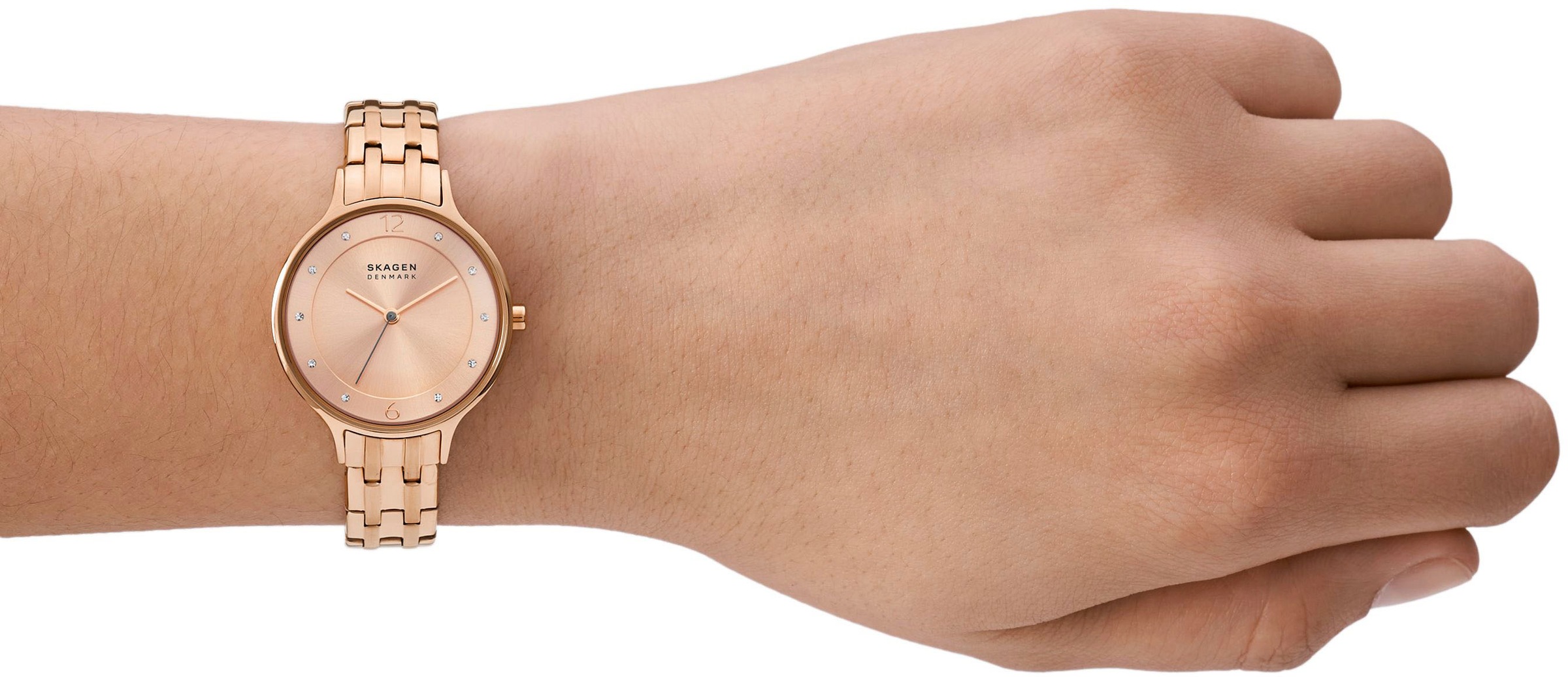 Skagen Quarzuhr »ANITA LILLE«, Armbanduhr, Damenuhr, Edelstahlarmband, analog, Glassteine