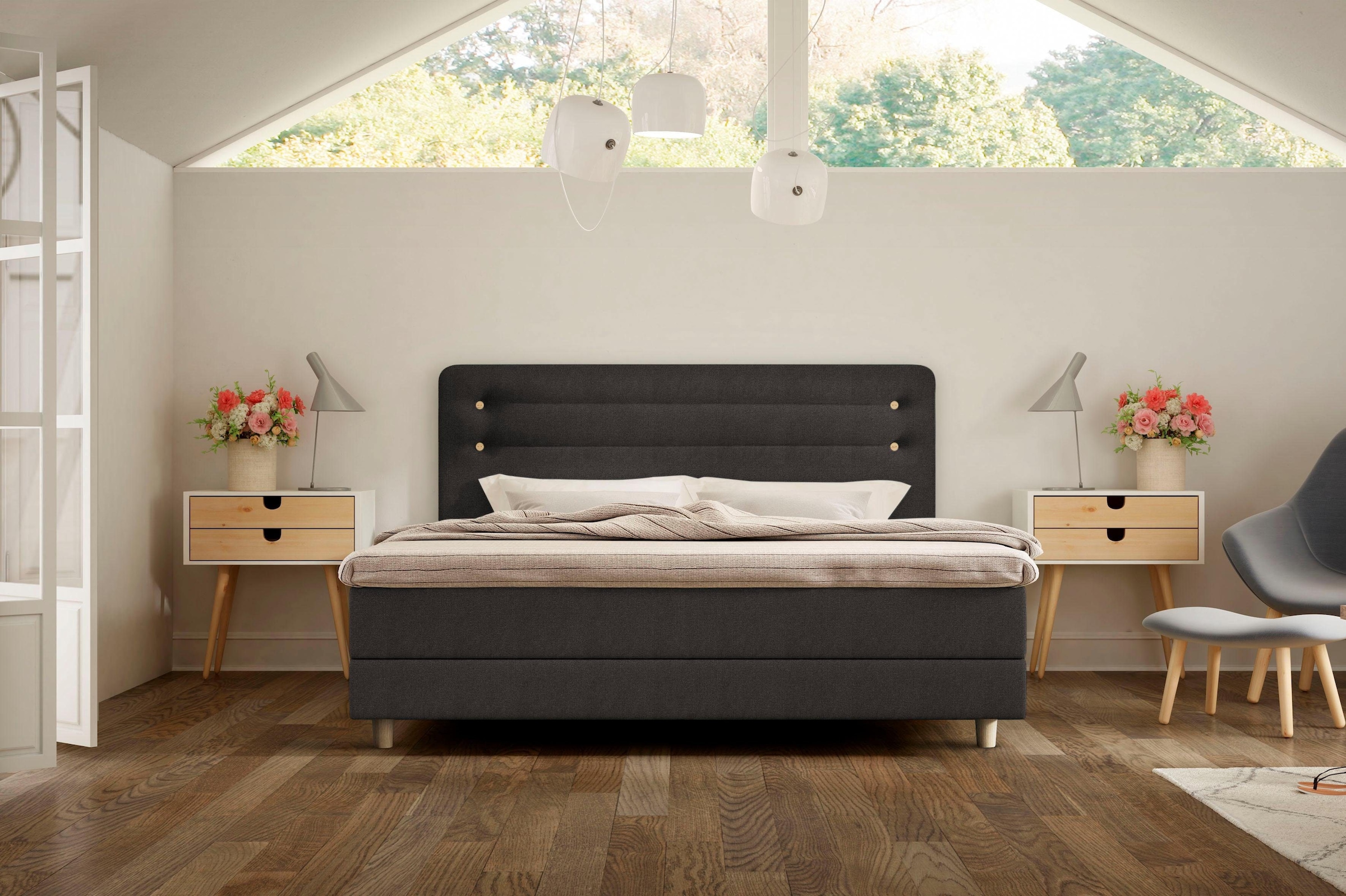 Boxspringbett »Fidelio«, inkl GELTEX® Next Topper, Holzfuß in Eiche