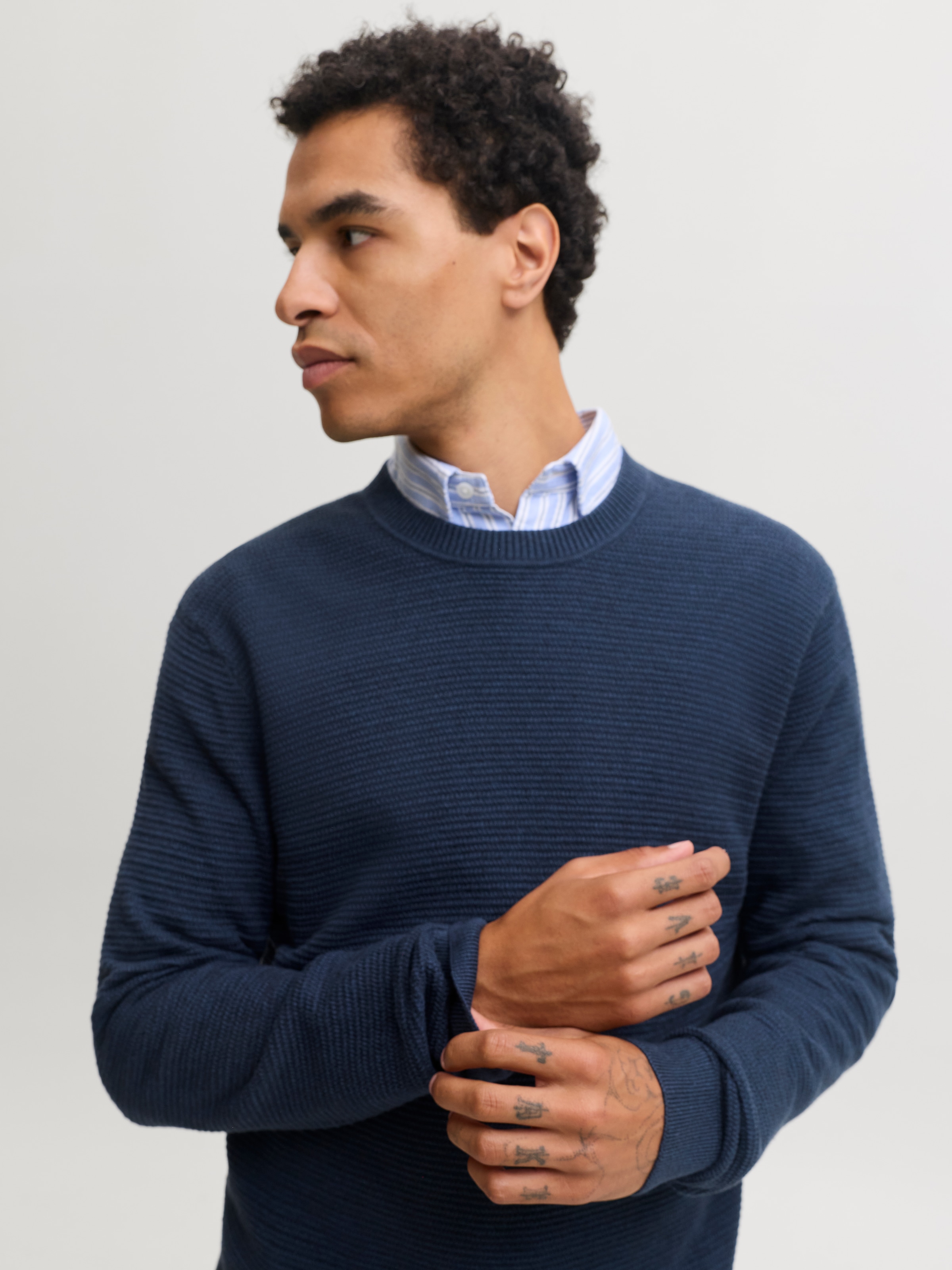 Jack & Jones Rundhalspullover »JPRBLURILEY KNIT CREW NECK LS SN« Baumwolle, regular fit