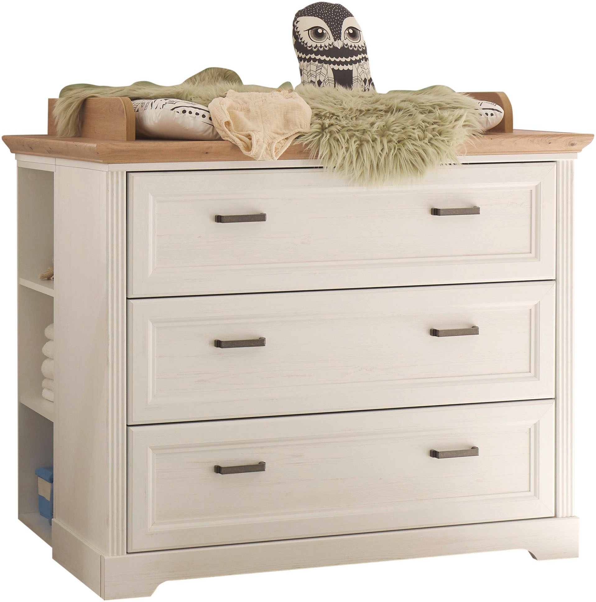 Begabino Wickelkommode »Jasmin Kommode mit Wickelaufsatz«, bis 15 kg, im Landhausstil, Kommode mit 3 Schubkästen, 114 cm