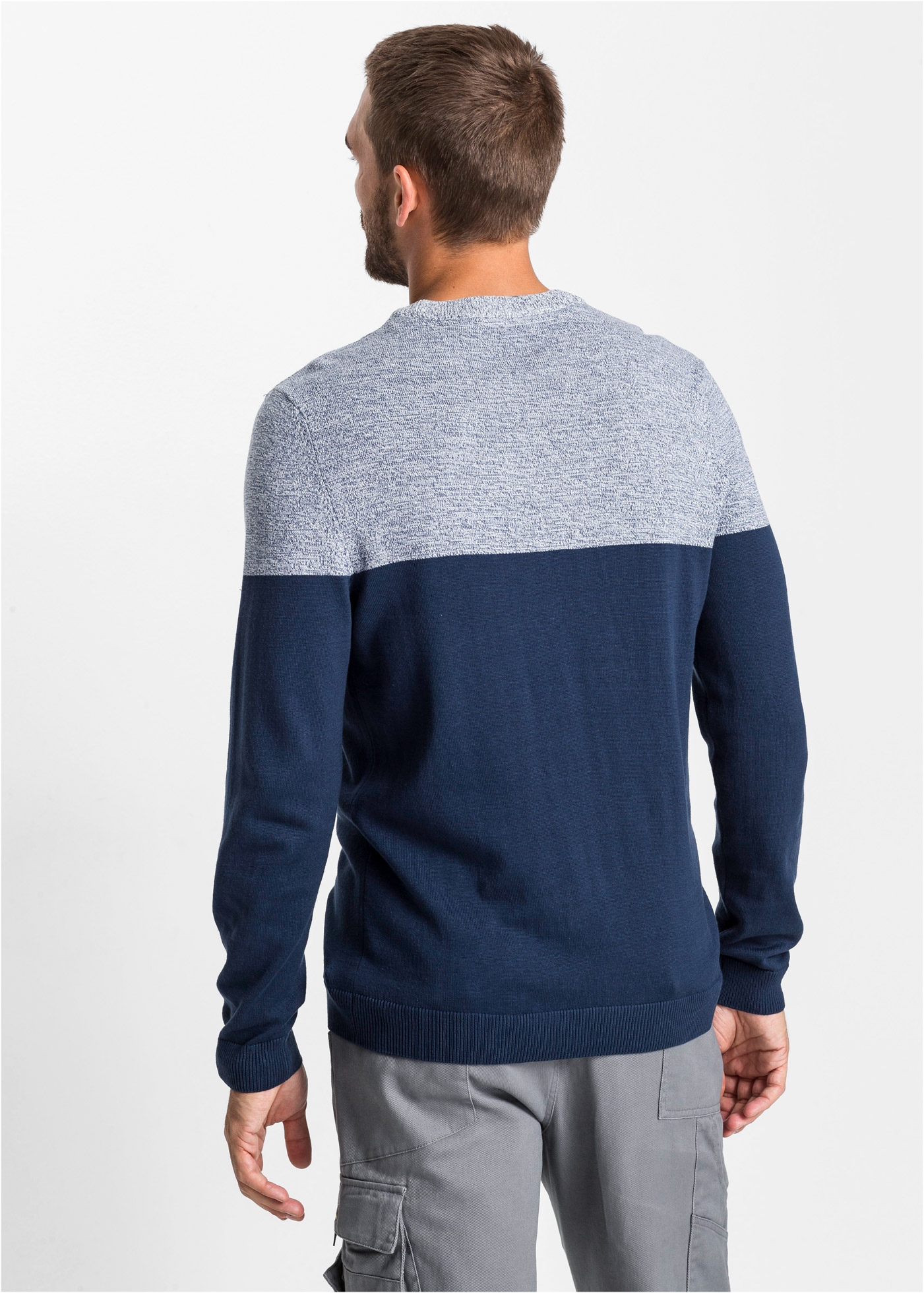bonprix Strickpullover »Feinstrickpullover im Colourblocking mit Baumwolle« aus Baumwolle und Polyacryl, mit Rundhalsausschnitt, Regular Fit