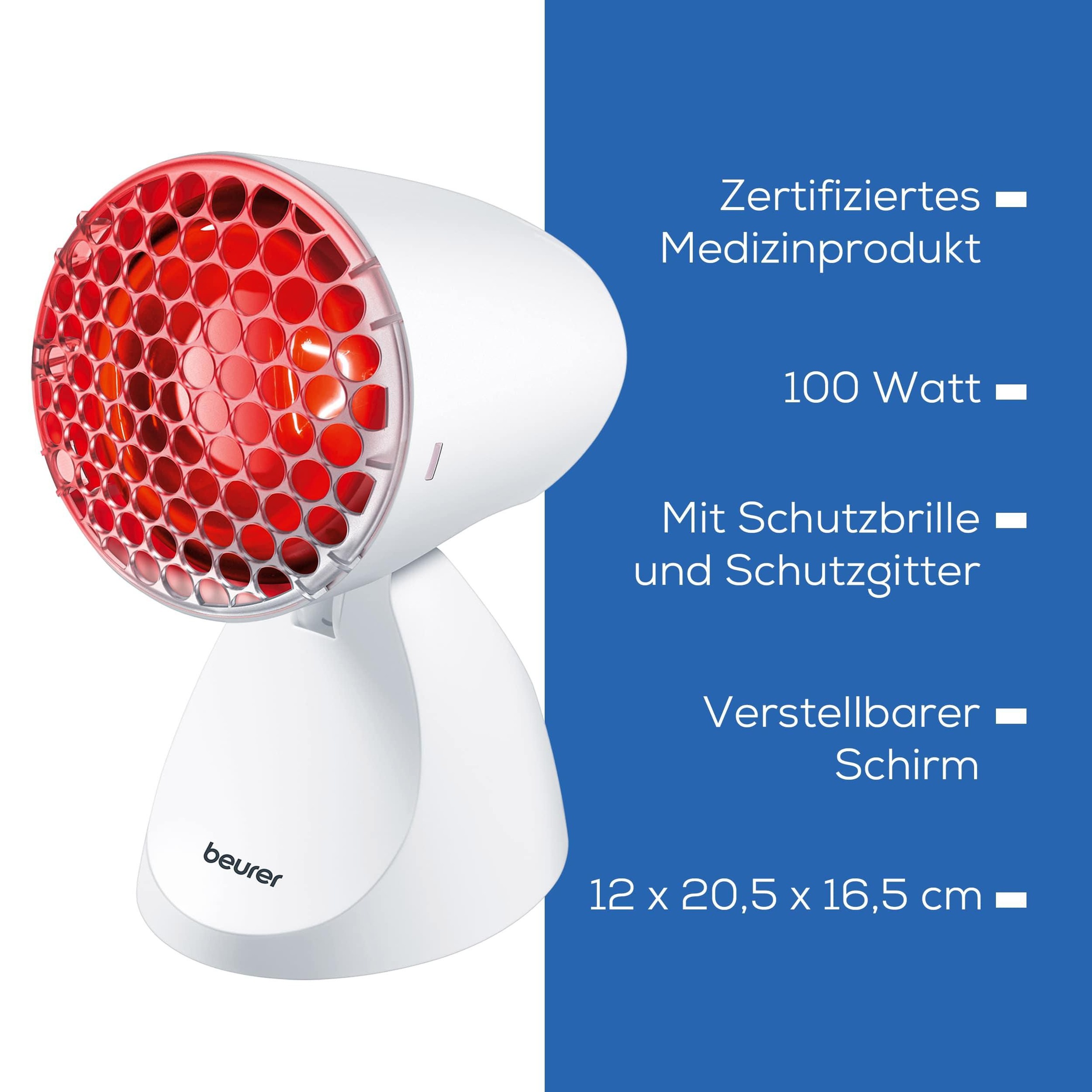 BEURER Infrarotlampe »IL 11 tiefenwirksame Wärmelampe mit 100 Watt, Medizinprodukt«, wohltuende Wärme bei Erkältungen und Muskelverspannungen