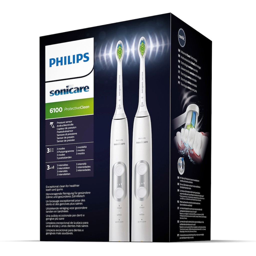 Philips Sonicare Elektrische Zahnbürste »HX6877/34«, 2 St. Aufsteckbürsten, Protective Clean 6100, Doppelpack, mit 3 Putzprogrammen