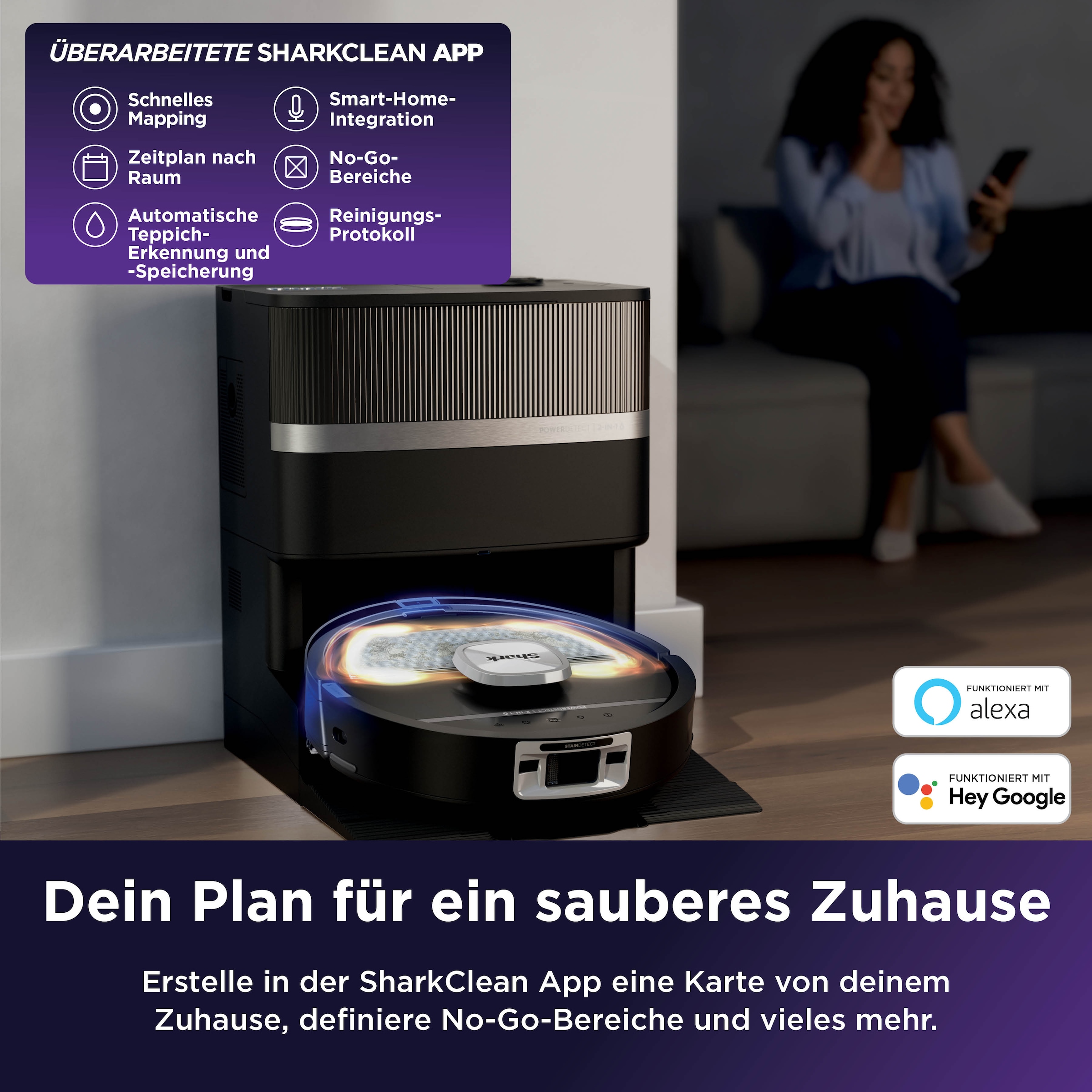 Shark Saugroboter »Shark PowerDetect UV Reveal 2-in-1 Saug- und Wischroboter RV3000XEEU« UV-Reveal-Technologie, 8 PowerDetect-Technologien