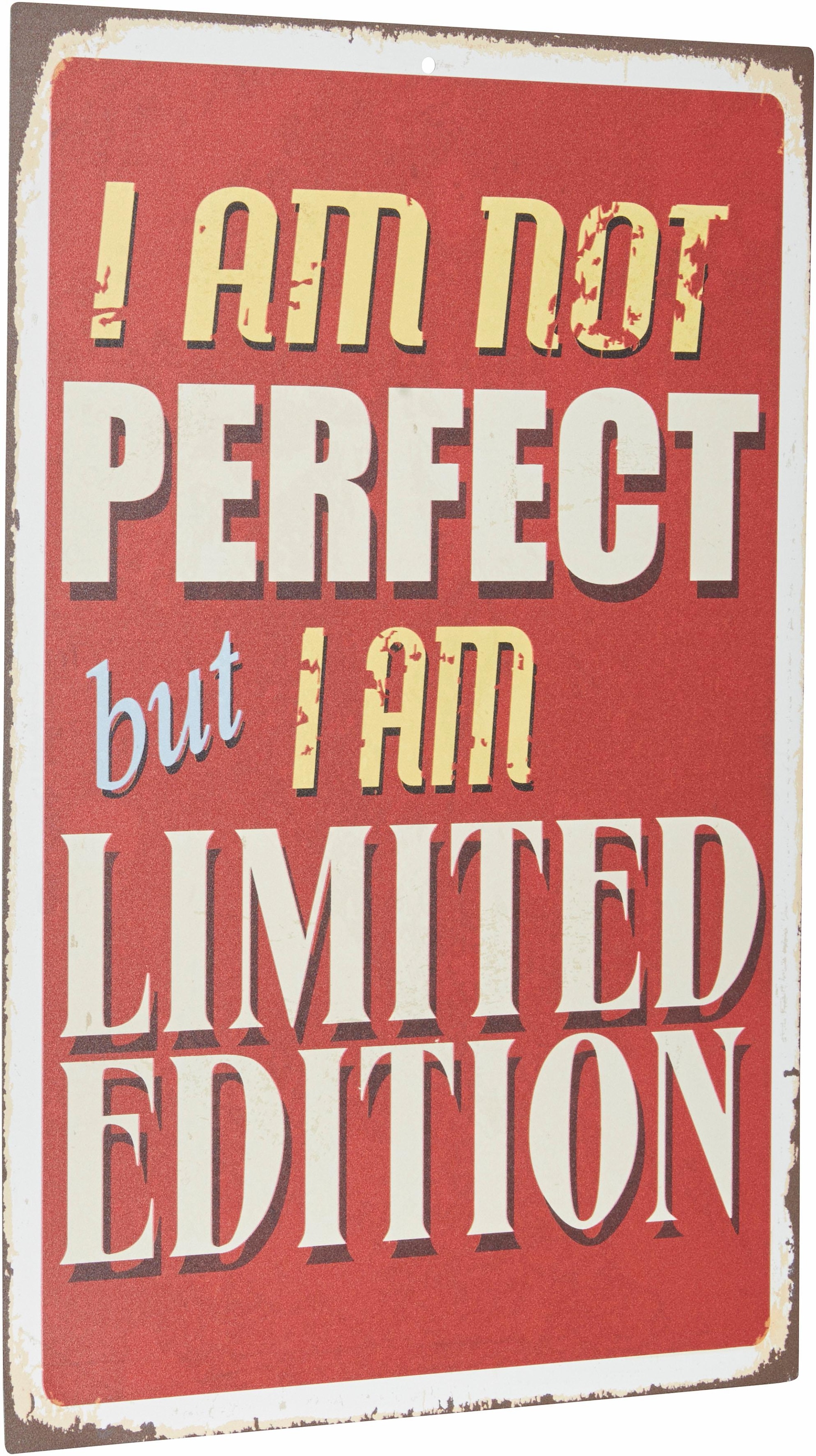 Home affaire Metallbild »I am not perfect …«, Schriftzüge-Schriftzug, Spruch, Stahlschild, Blechschild, Not perfect