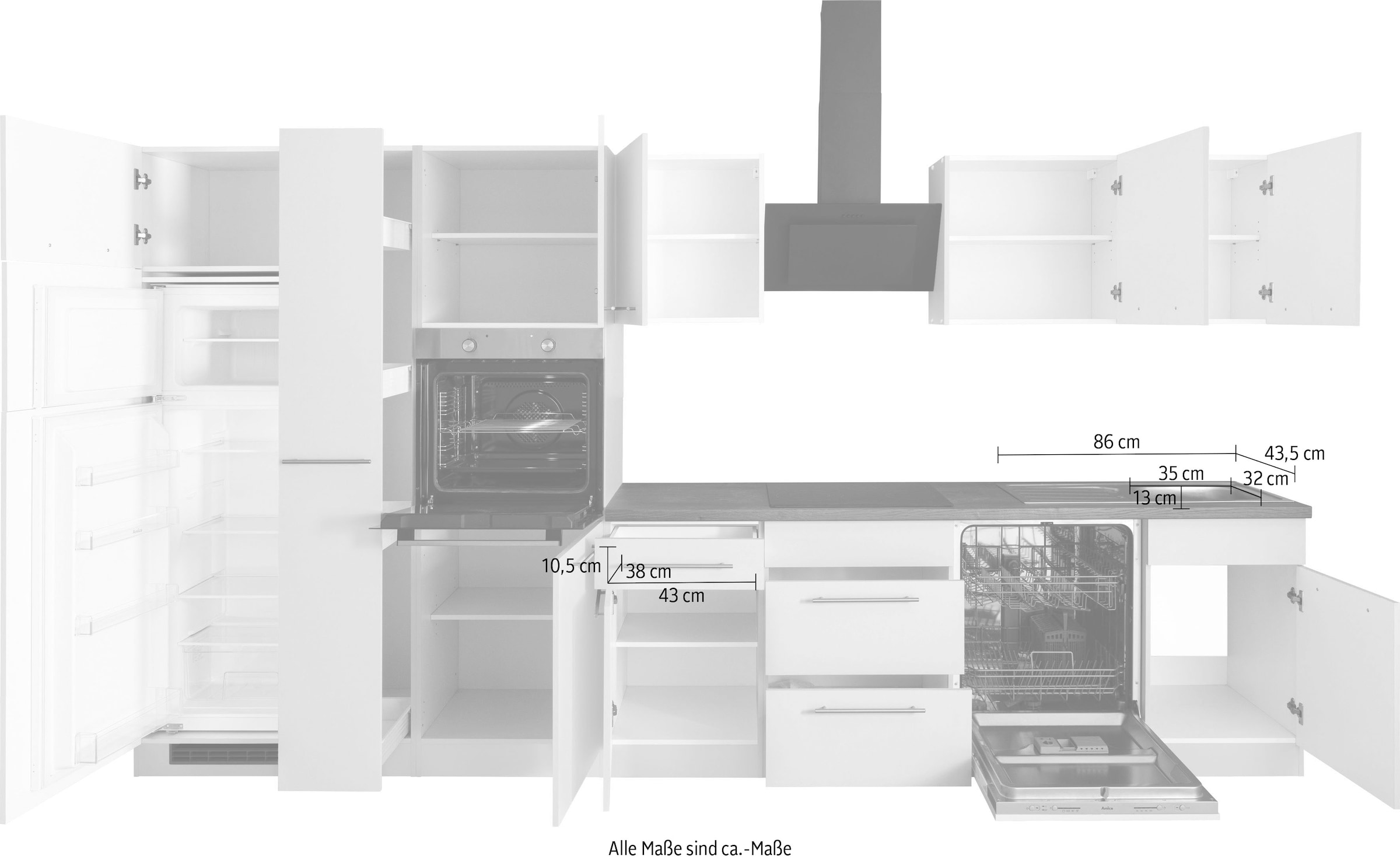 Rechnung »Unna«, wiho mit auf kaufen 370 Breite E-Geräten, cm Küchenzeile Küchen