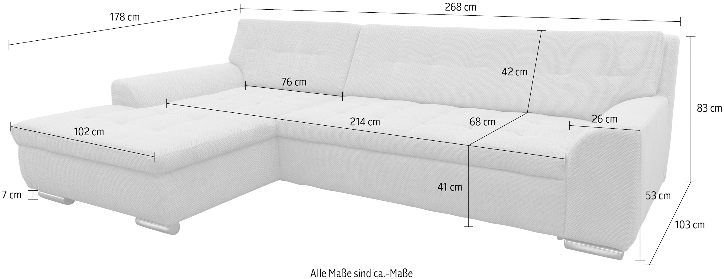 OTTO home Ecksofa »Tornby 268 x 178 cm, mit Steppungen, modern & stabil« L-Form, aus pflegeleichtem, weichem Luxus-Microfaser