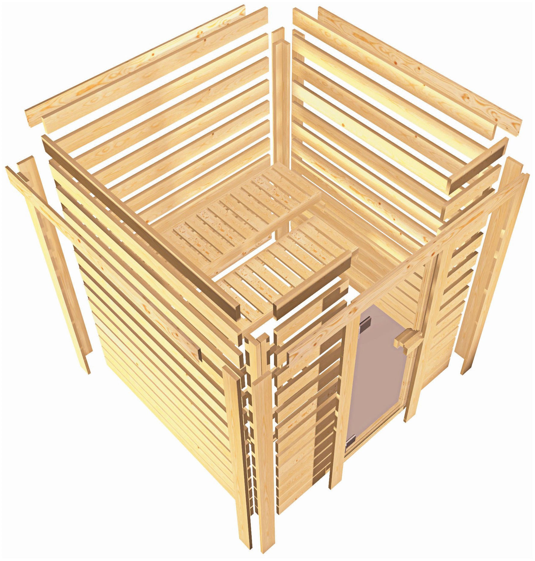 Karibu Sauna »Mia (Fronteinstieg)« inklusive Ofenschutzgitter und Tür, Ofen 9 kW integr. Steuerung