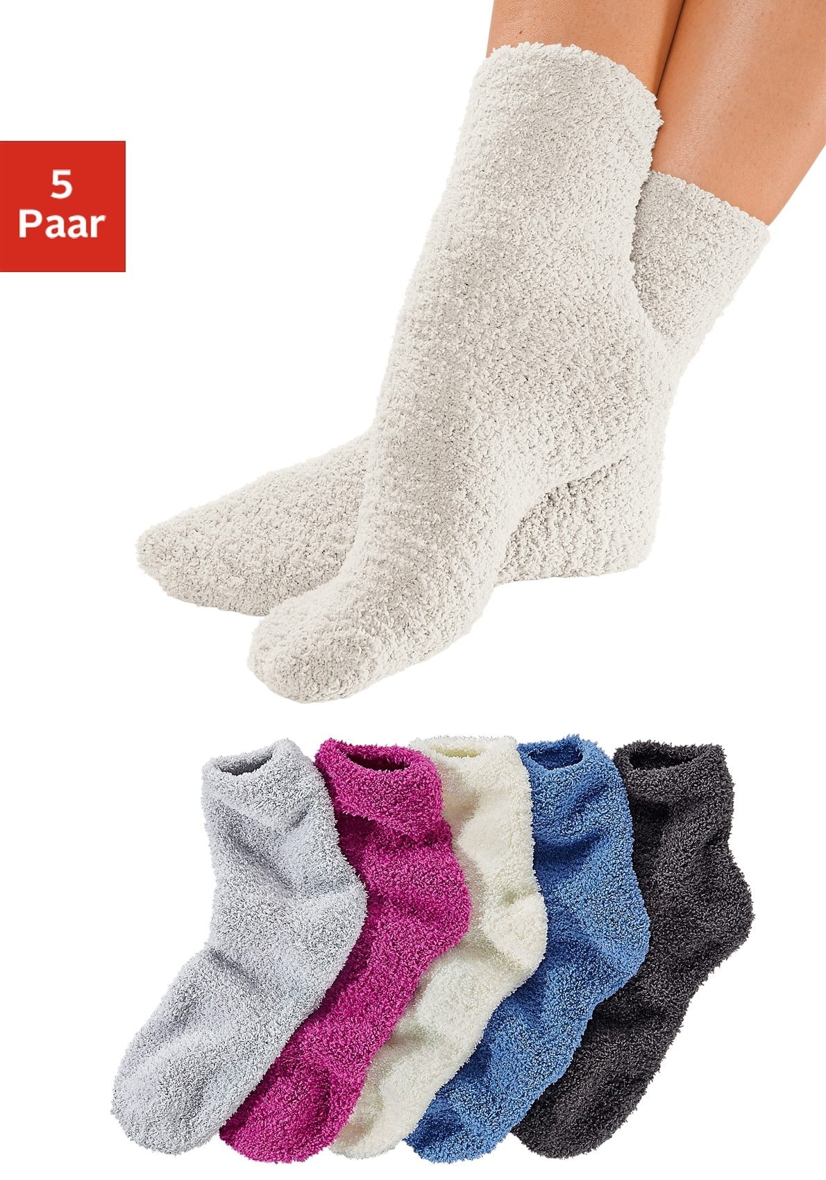 Kuschelsocken, (Packung, 5 Paar), ideal als Bettsocken