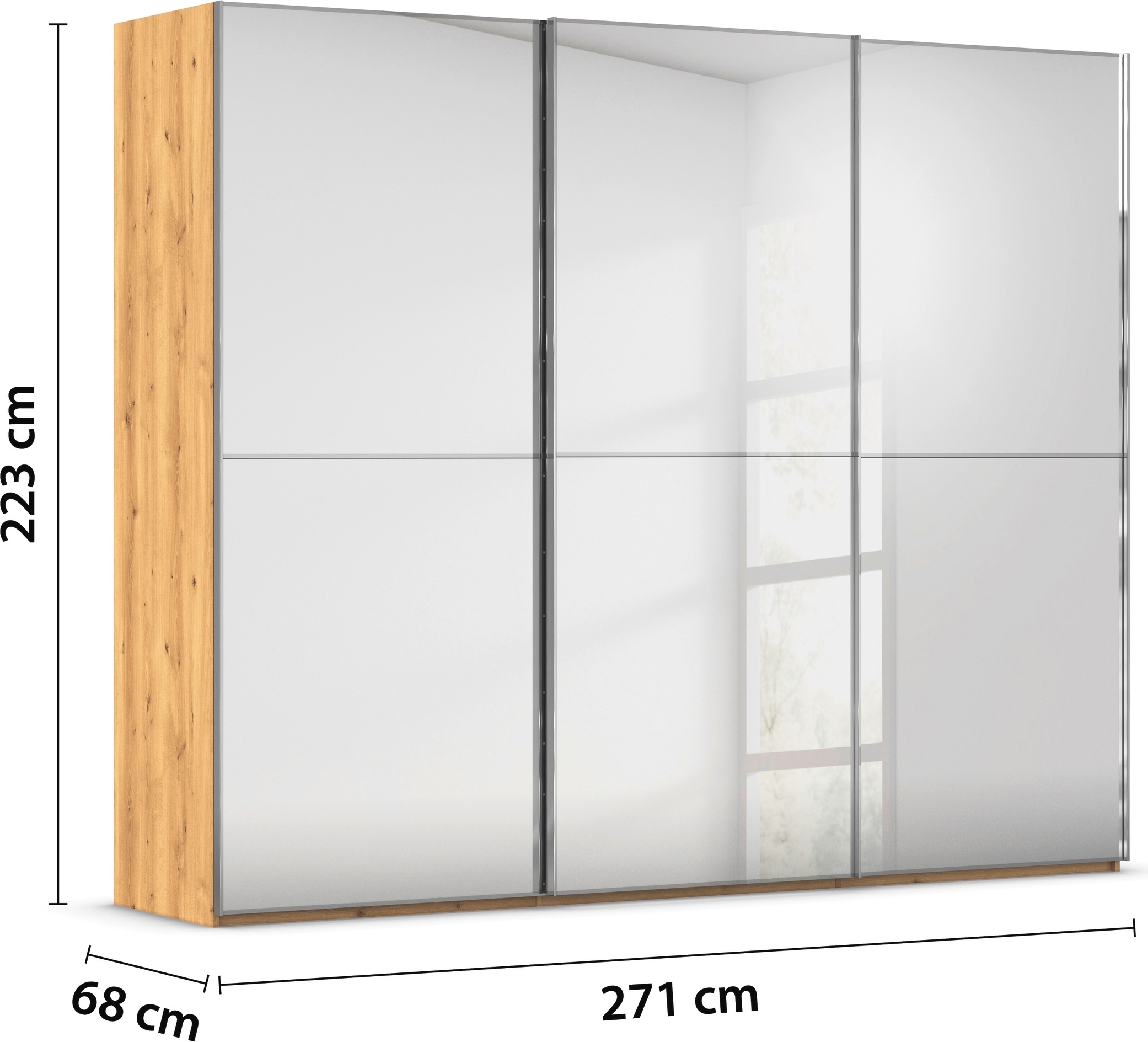 rauch Schwebetürenschrank »Kleiderschrank Schrank Garderobe Schlafzimmerschrank SCALE-DUO«, edle zweigeteilte Türen Spiegelfront und 3 Zierleisten MADE IN GERMANY
