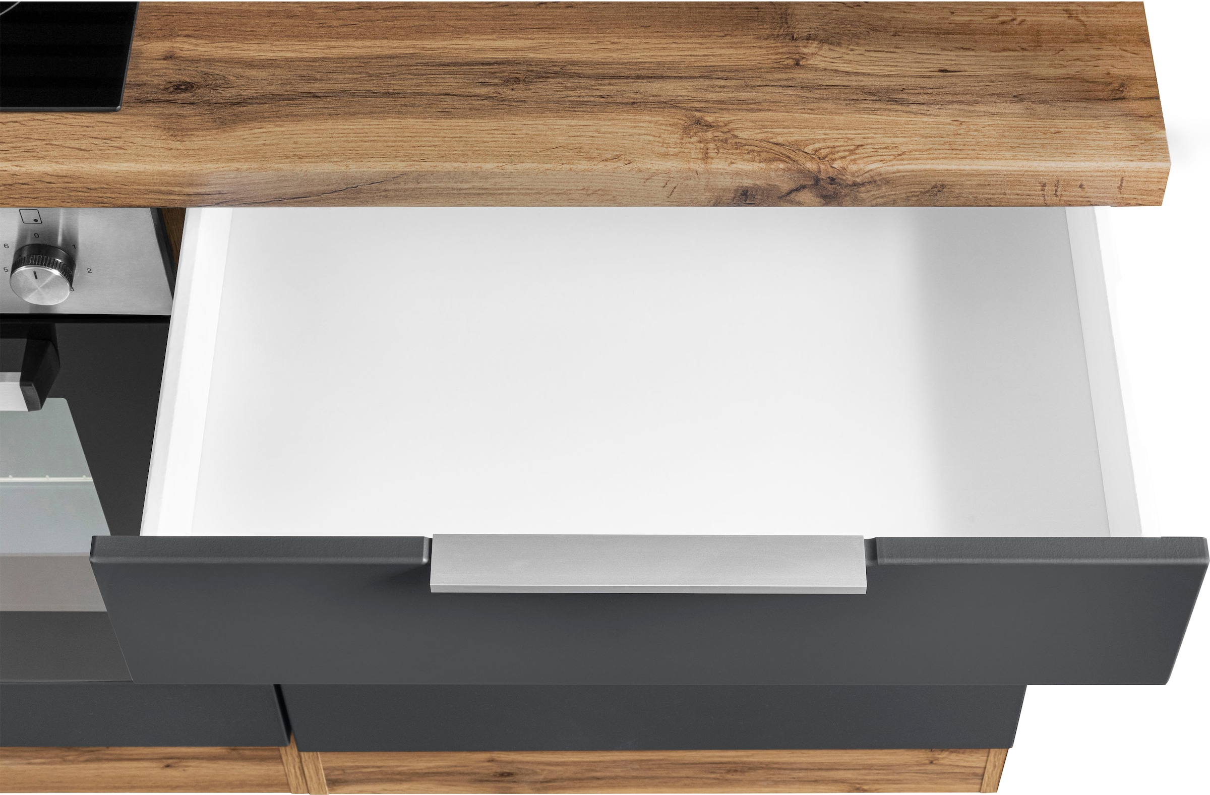 KOCHSTATION Küchenzeile »KS-Luhe« 240 cm breit, wahlweise mit oder ohne E-Geräten, gefräste MDF-Fronten