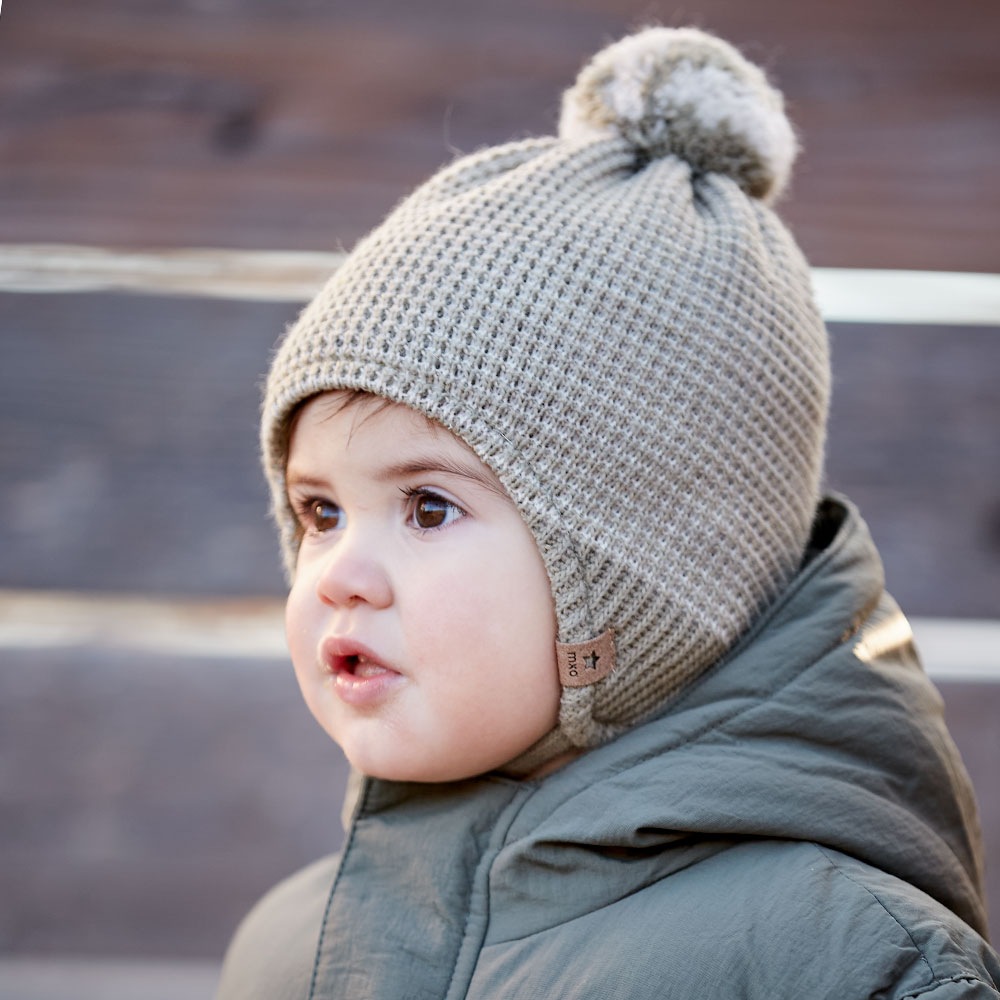 MAXIMO Strickmütze Wollanteil, gefüttert, zum Binden, mit Bommel