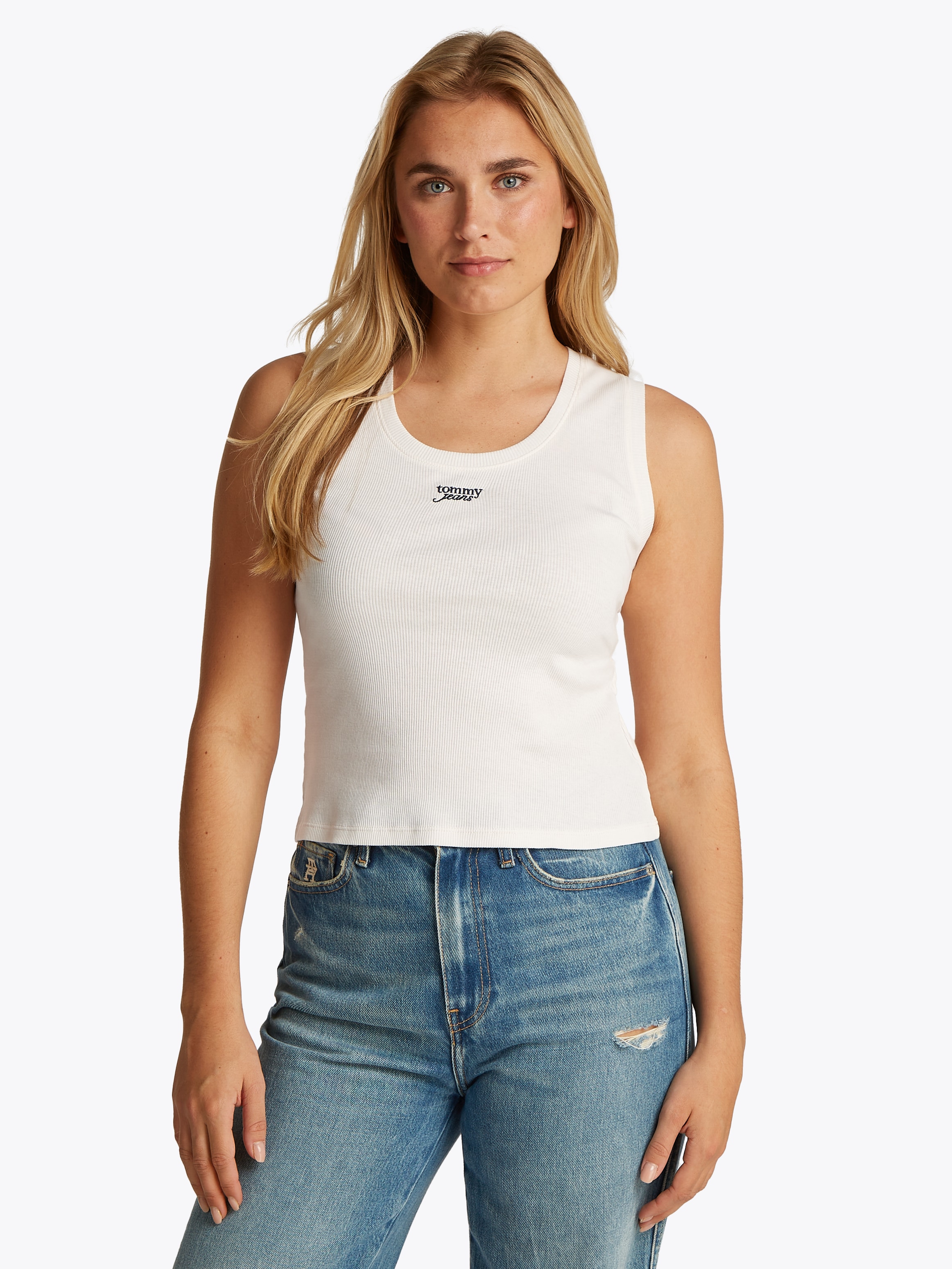 Tommy Jeans Tanktop »TJW SLIM SCRIPT RIB TANK TOP«, mit Logostickerei