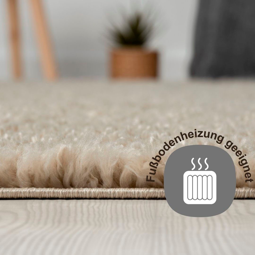 my home Hochflor-Bettumrandung »Banji«, (3 tlg.), Uni Farben, weich und flauschig, auch als Läufer & in rund erhältlich