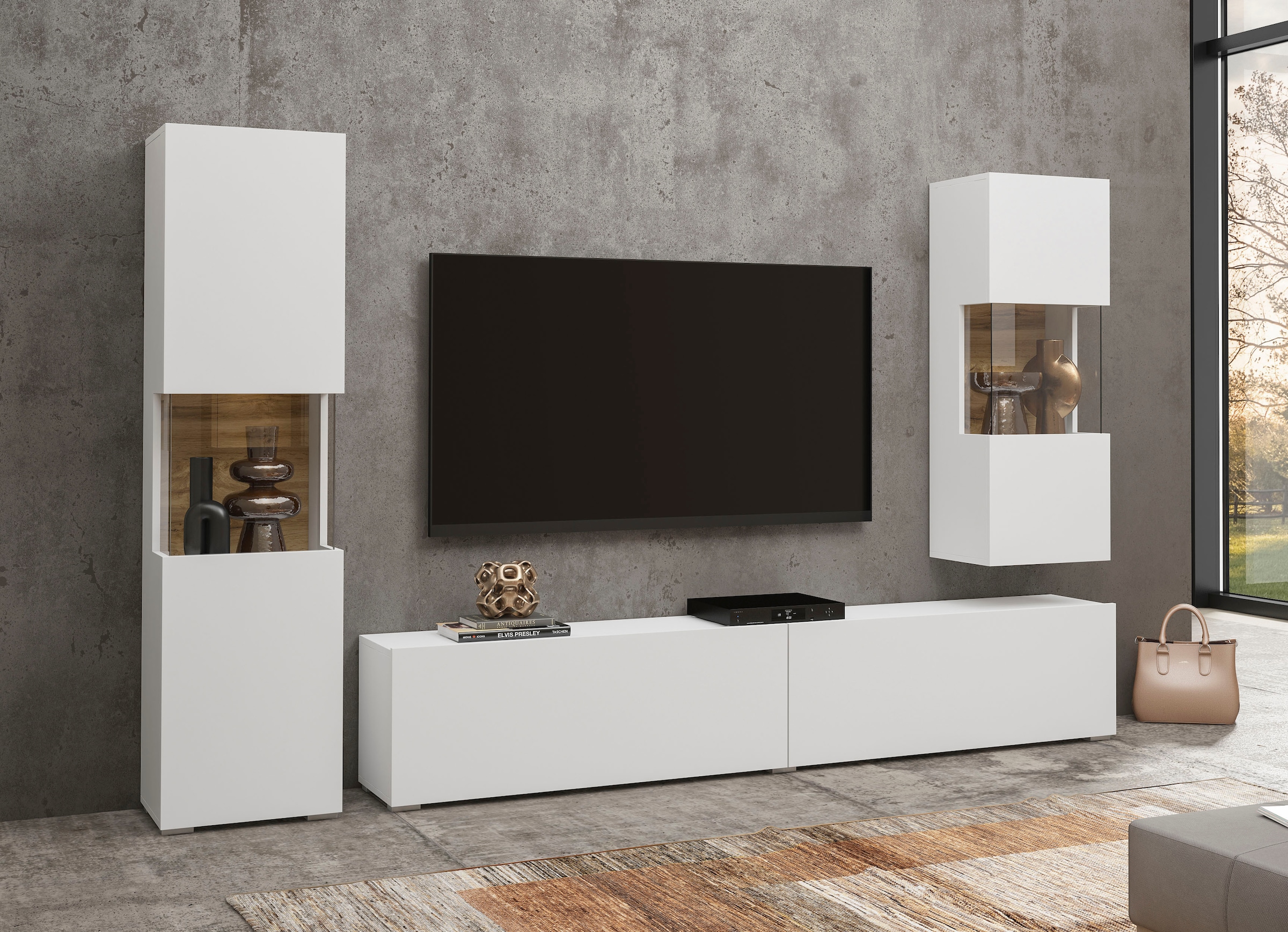 INOSIGN Wohnwand »Ava, Wohnzimmer-Set hängend/stehend montierbar, Vitrine, Lowboard«, 3-tlg.