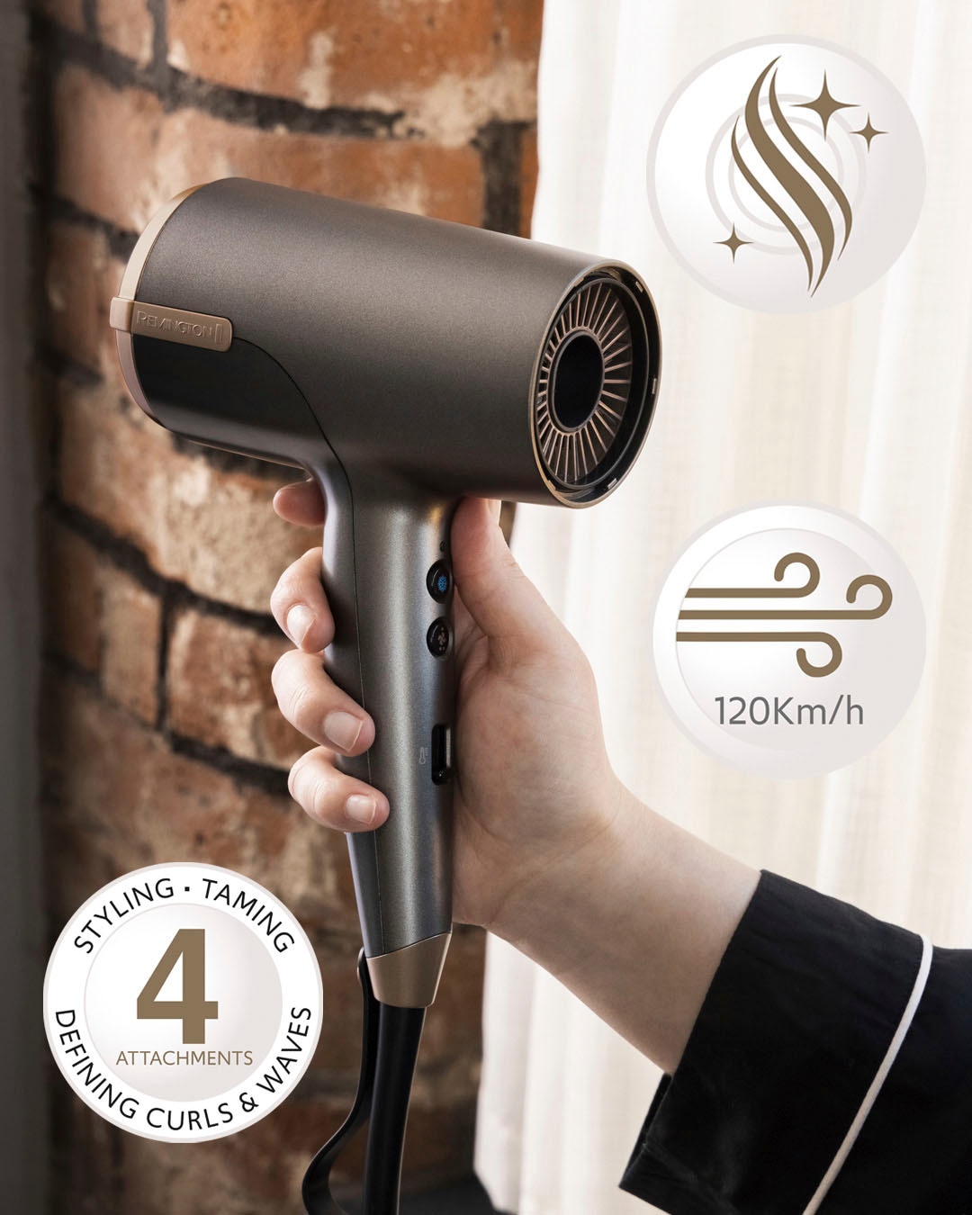 Remington Haartrockner »D6077 ONE Dry & Style Hairdryer«, 2000 W, 4 Aufsätze, 120 km/h Luftstrom, 4 Aufsätze, 8 Heiz-& Geschwindigkeitskombinationen