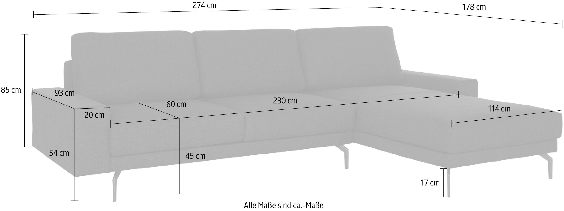 Creation BY ROLF BENZ Ecksofa »CR.450, Designecksofa, L-Form« Armlehne breit und niedrig, Alugussfüße in umbragrau, Breite 274 cm