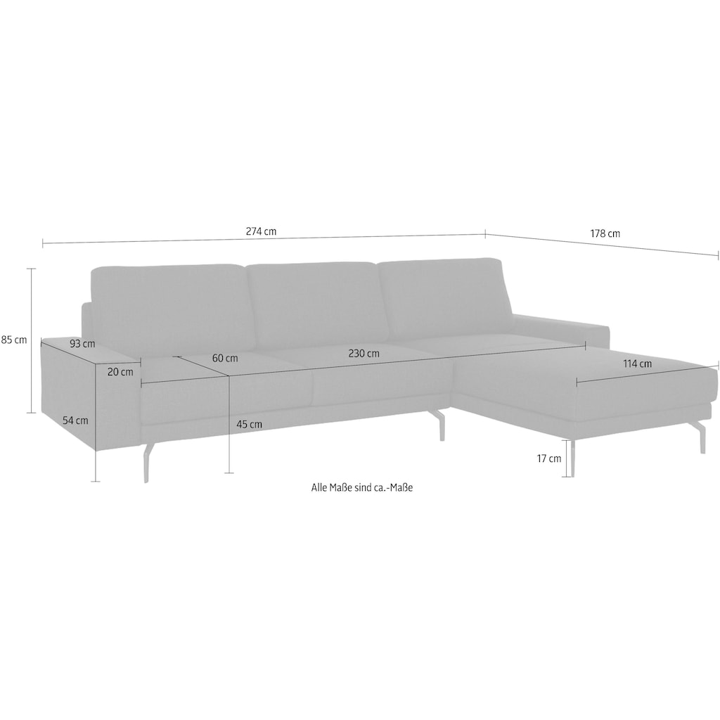 hülsta sofa Ecksofa »hs.450«, Armlehne breit niedrig, Breite 274 cm, Alugussfuß Umbragrau