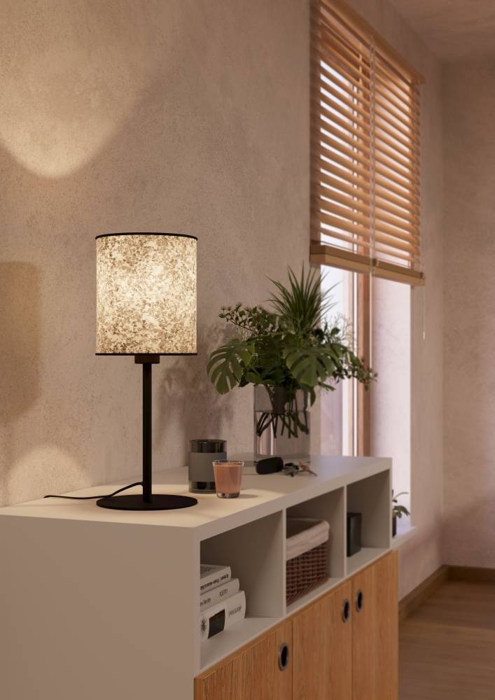 EGLO Tischleuchte »BUTTERBURN Tischlampe, Stahl und Textil, Nachttischlampe, E27, Lampe«, 1 flammig, Leuchtmittel E27 | ohne Leuchtmittel, BUTTERBURN, Schwarz, Grün, Beige, H47,5 x Ø18 cm, IP20