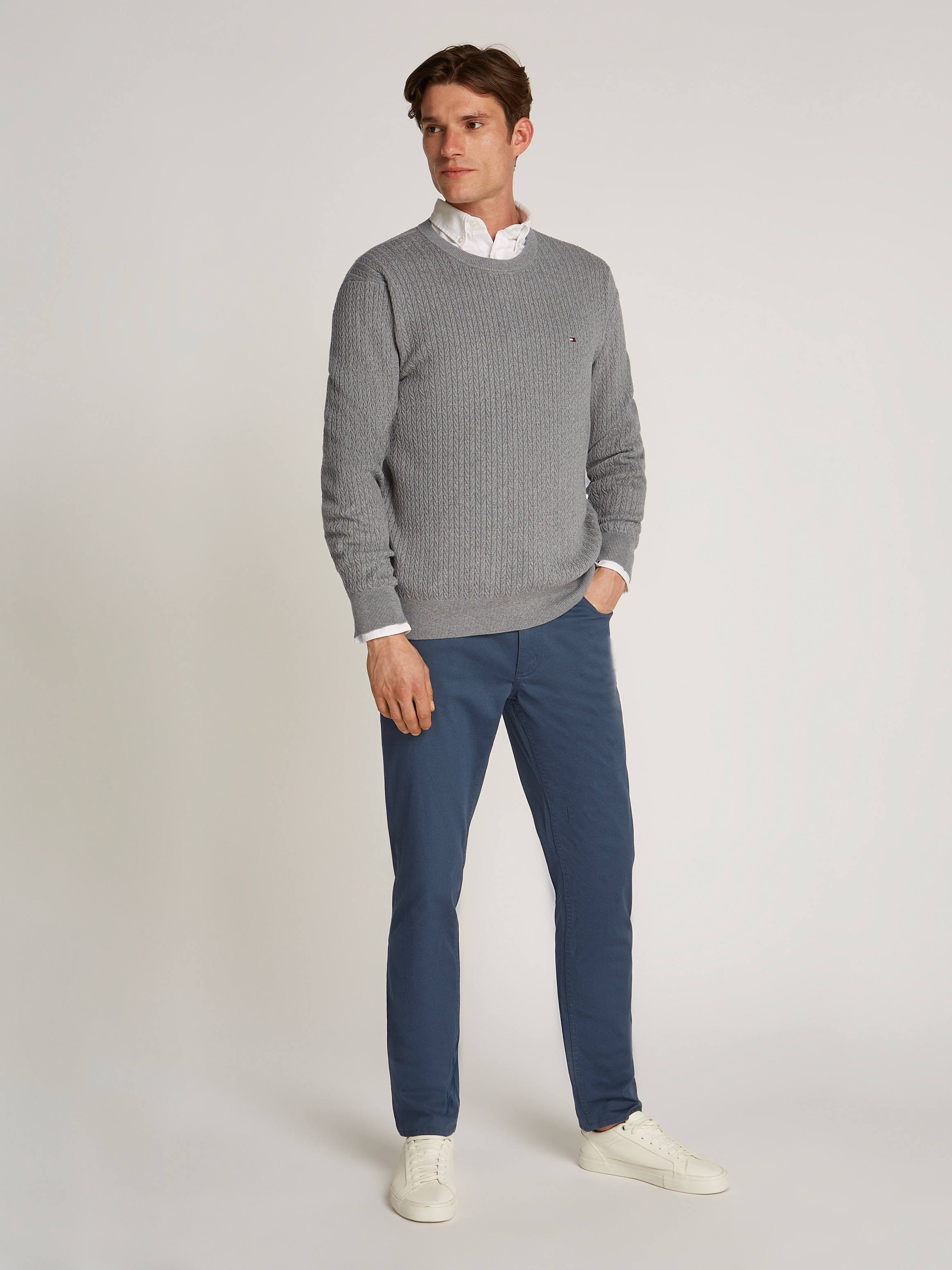Tommy Hilfiger Strickpullover »HERRINGBONE STRUCTURE C NK«, mit Zopfmuster