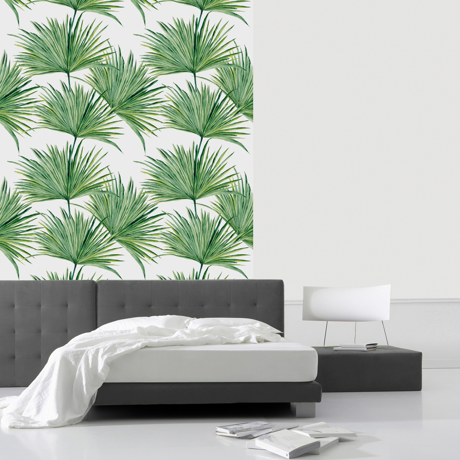 queence Vinyltapete »Tropische Blätter-Grün«, bedruckt-Motiv-botanisch-floral-gemustert-natürlich, 90x250cm, selbstklebend, kinderleichte Anbringung, Sticker