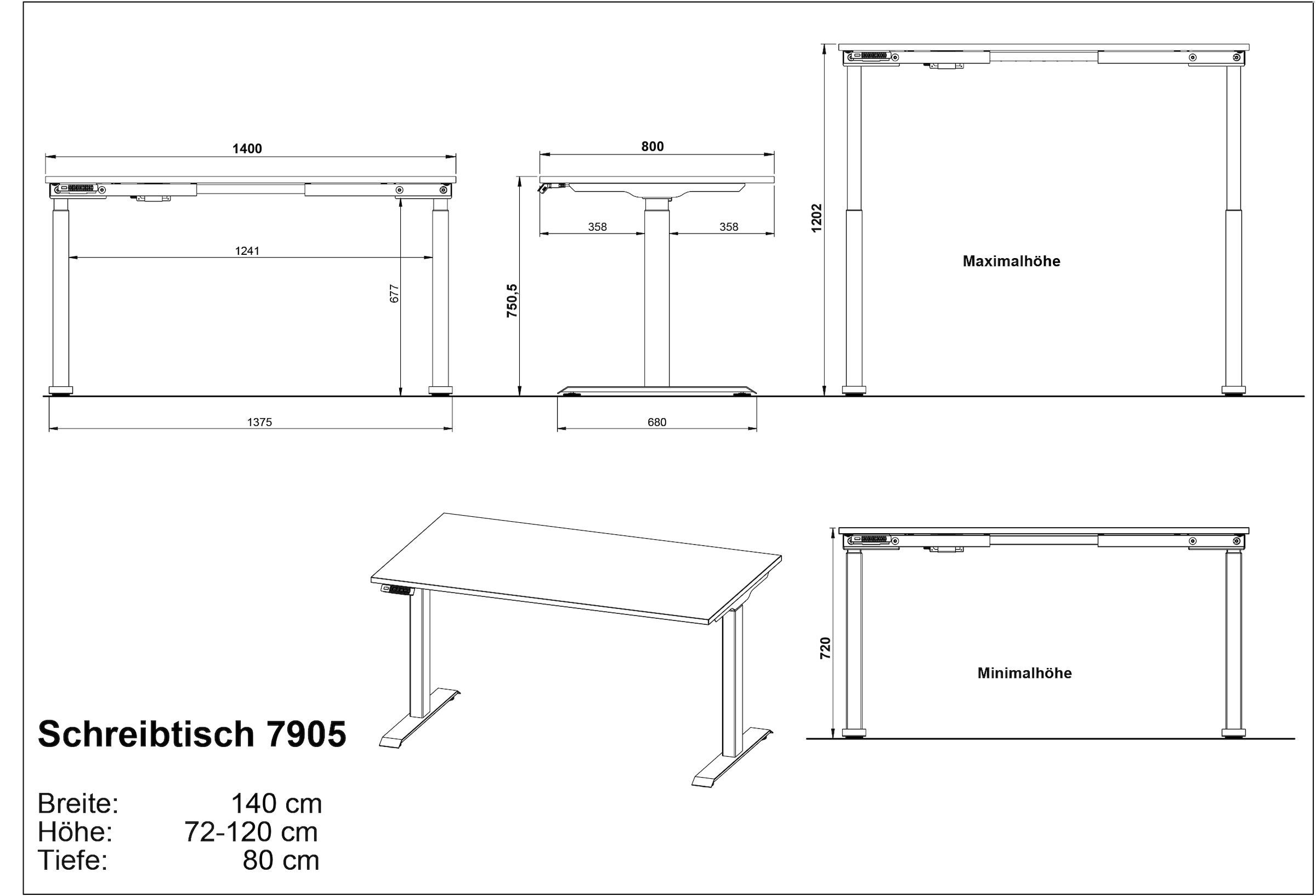 GERMANIA Schreibtisch »GW-Agenda elektrisch höhenverstellbar (72-120 cm)«, mit Memory-Funktion & USB-Ladestation, verschiedenen Breiten