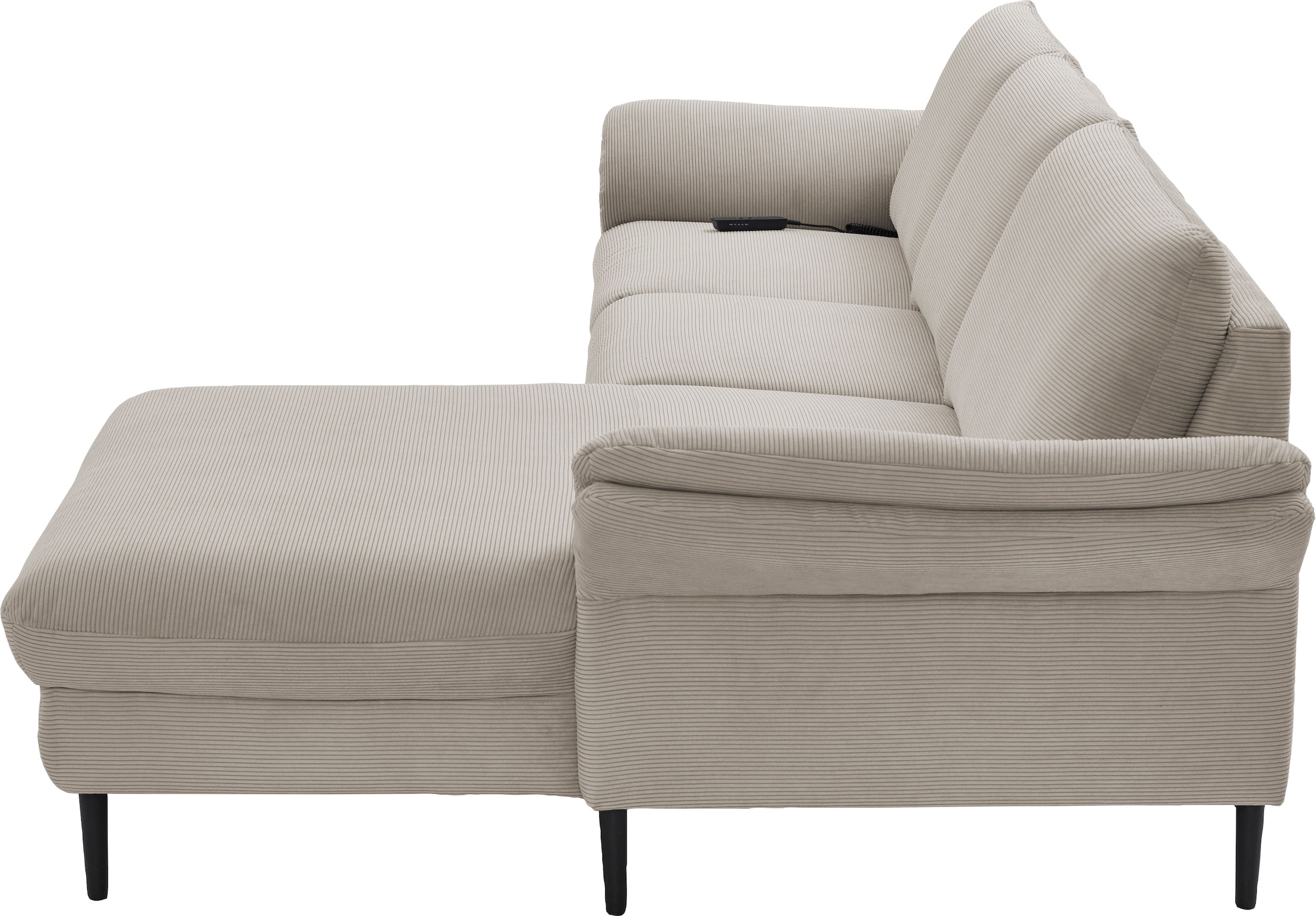 Places of Style Ecksofa »Sarsina: mit Tonnentaschen-Federkern, perfekt zum Entspannen L-Form«, inklusive 1 motorischen Relaxfunktion mit Herz-Waage-Beschlag