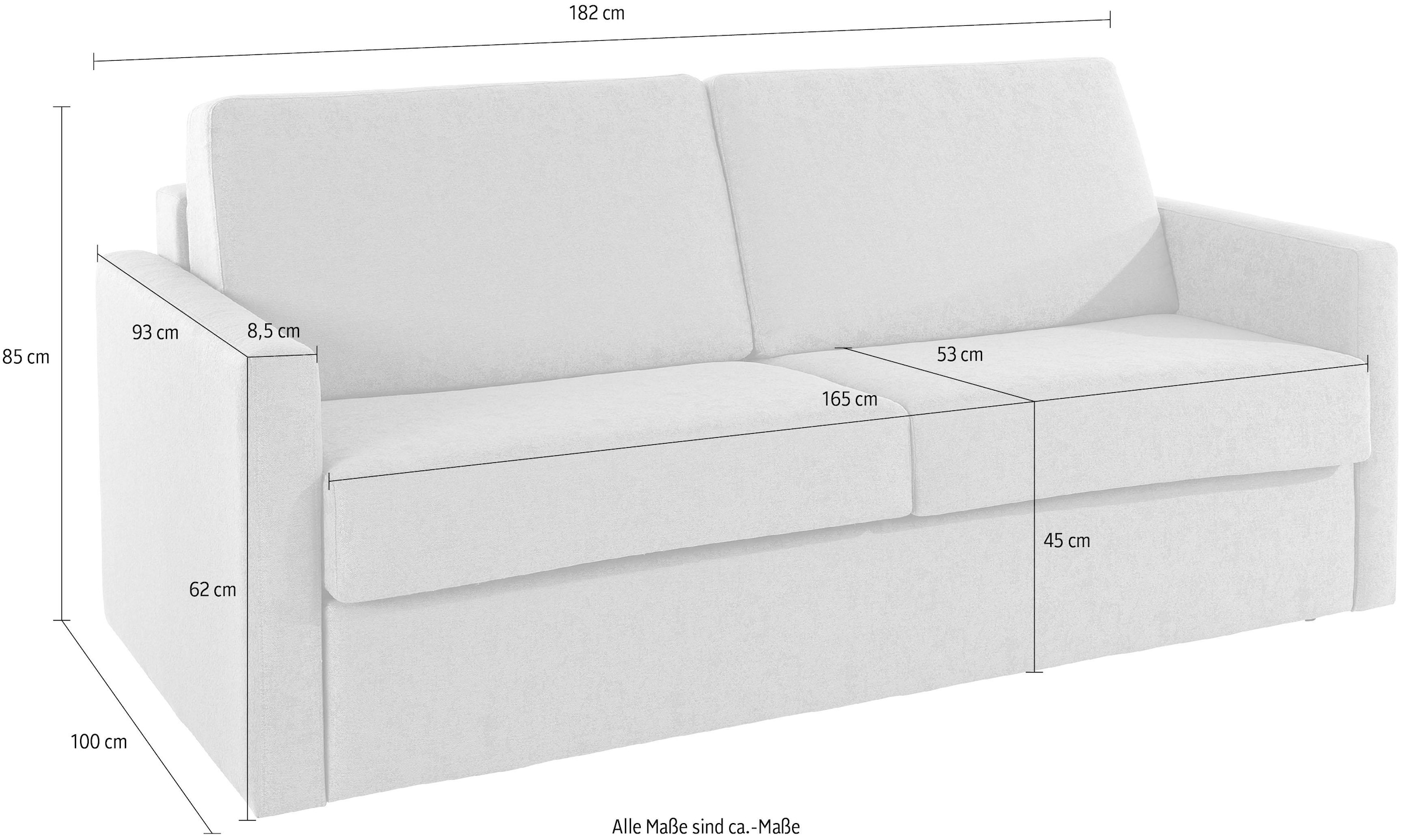 Places of Style Schlafsofa »GOLDPOINT 182cm, Dauerschläfer, Liegefläche 140/200 cm,«, 3-Sitzer mit Dauerschläfer-Funktion, Bonell-Federkernmatratze