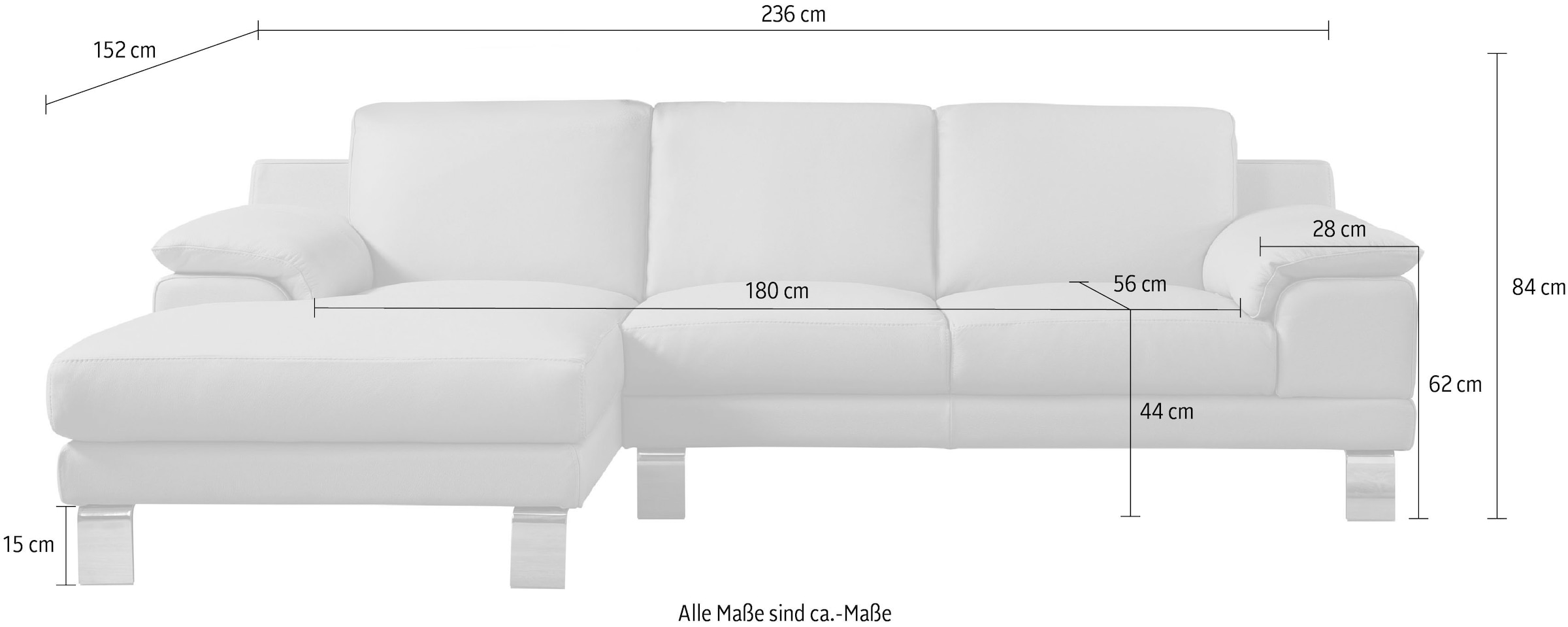 Egoitaliano Ecksofa »Shakira, Design und super Sitzkomfort auf hohem Niveau, tolle Details« mit Recamiere, L-Form, edle Füße