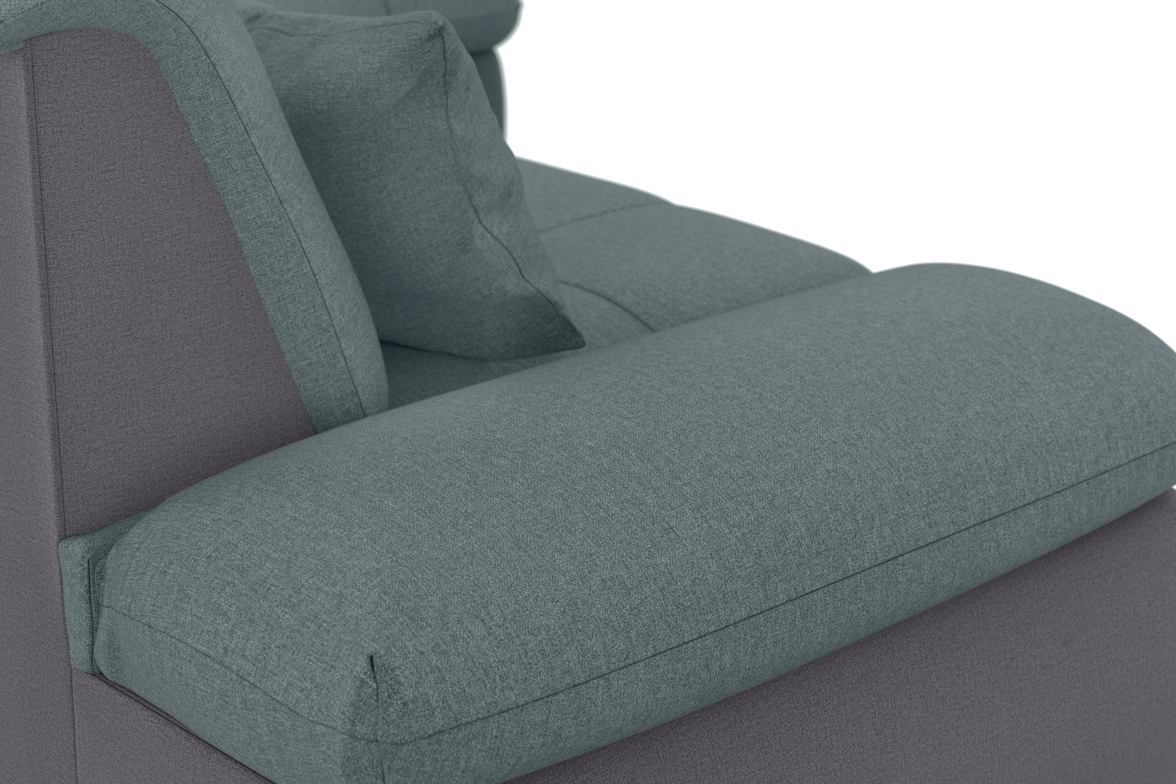 DOMO collection Ecksofa »Moric, L-Form, XXL-Sofa - Breite 300cm«, wahlweise mit Bettfunktion und Armteilverstellung, grau-eisblau